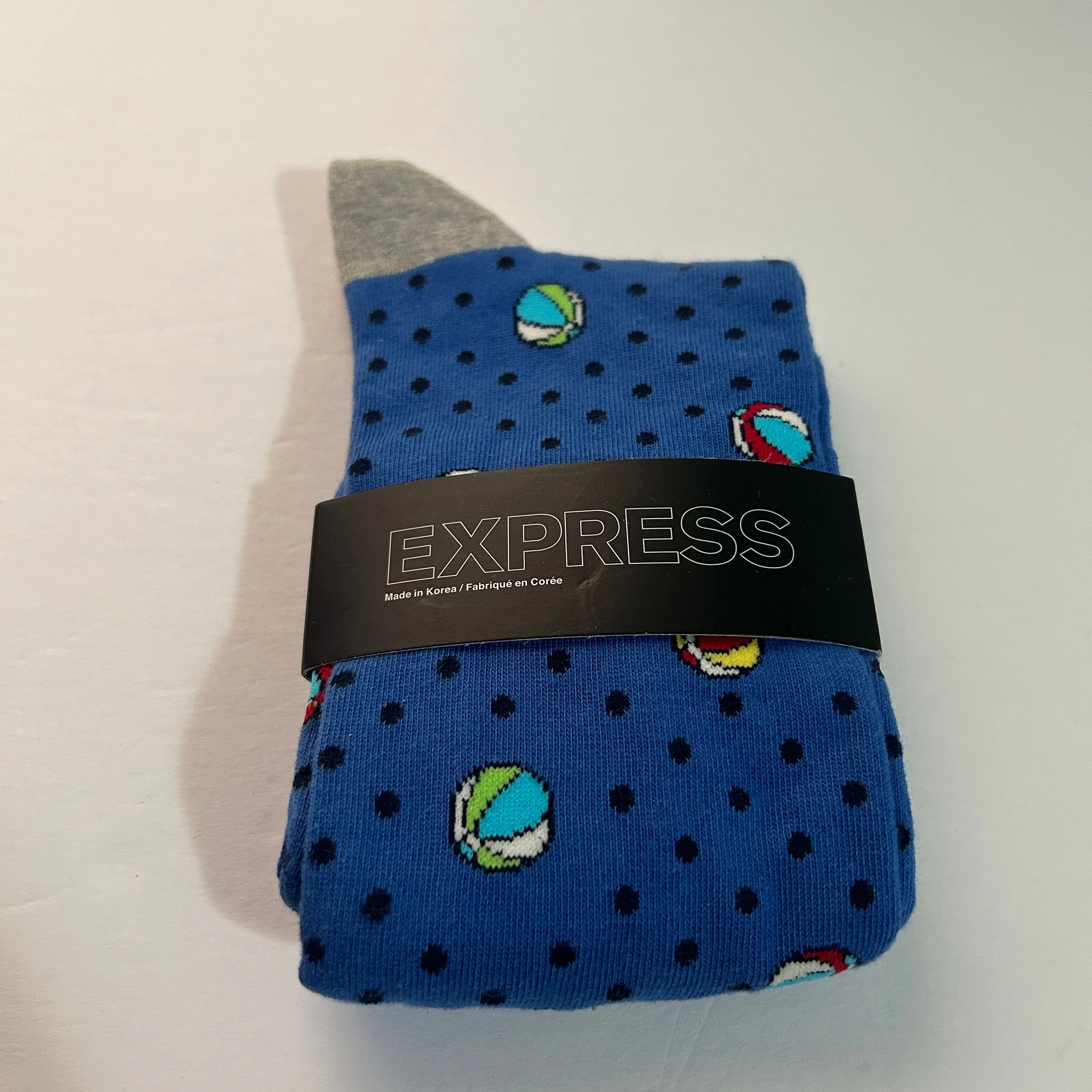 Product image for Express Dress Socks Crew Polka Dot Beach Ball Blue Cotton Blend Mens Size 8-12