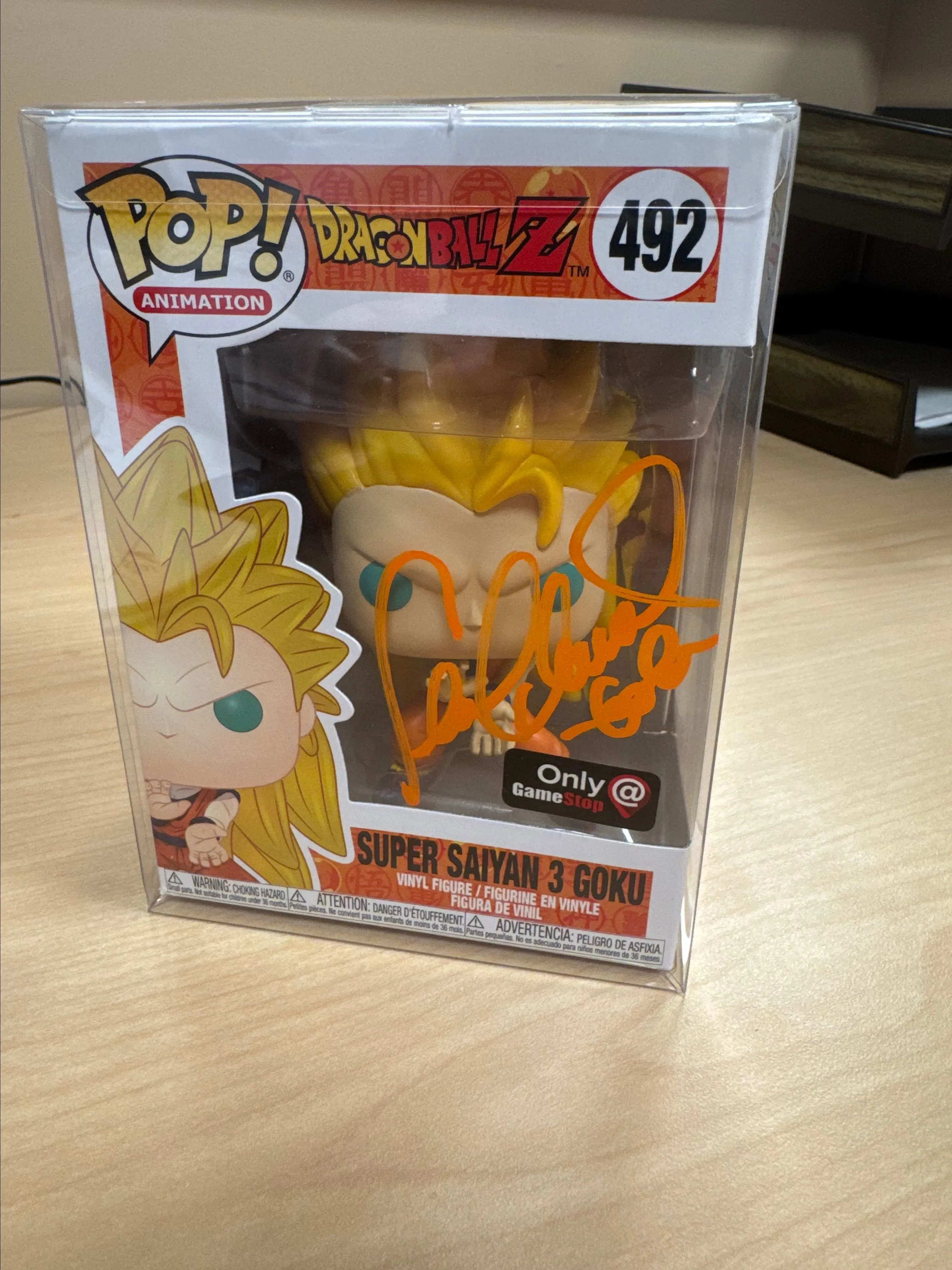 Product image for Super Saiyan 3 Goku Glow in the Dark Funko Pop 492 (Autographed by Sean Schemmel)