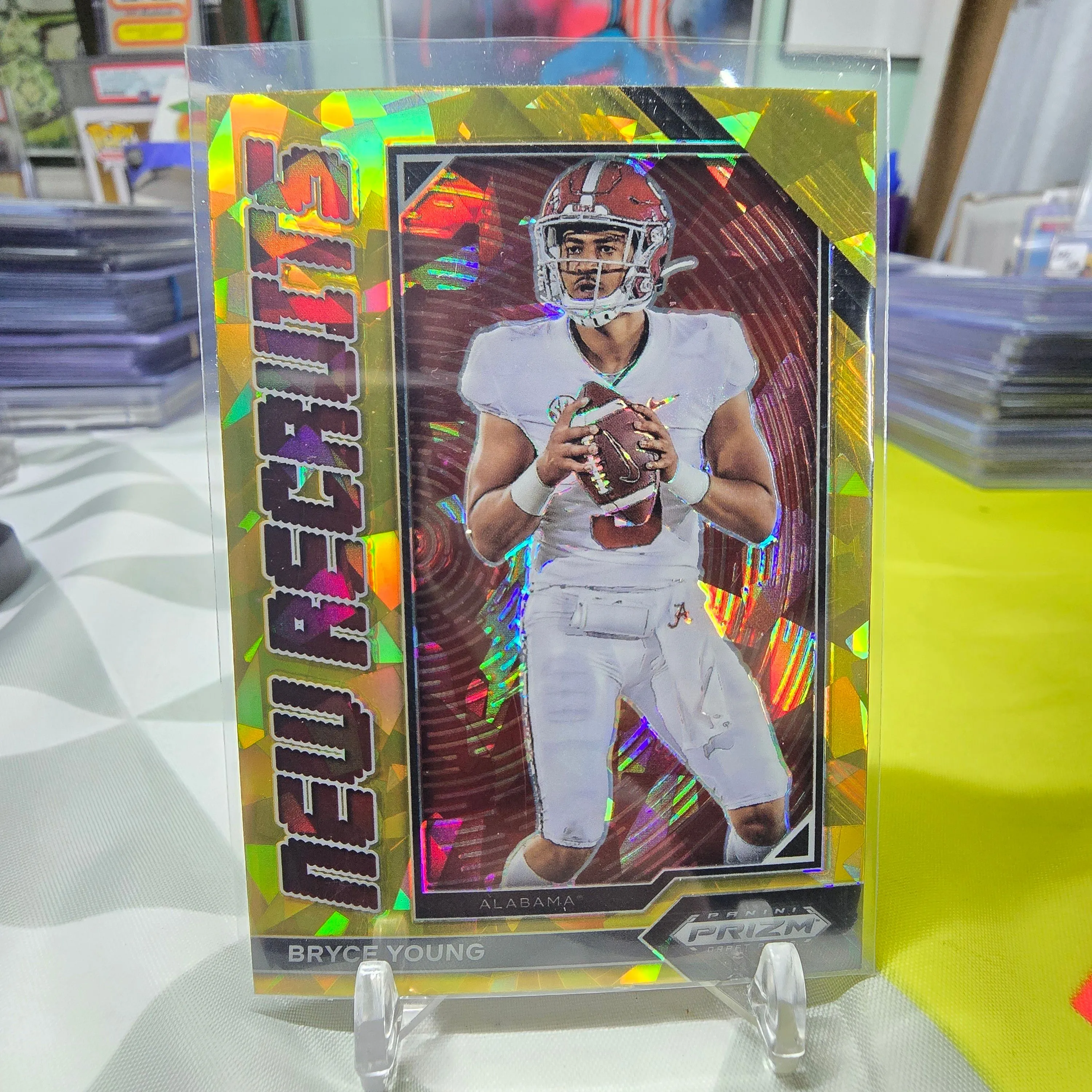 Product image for 2023 Panini Prizm Draft Picks Bryce Young New Recruits Gold Ice Prizm RC #NR-1 Alabama Panthers