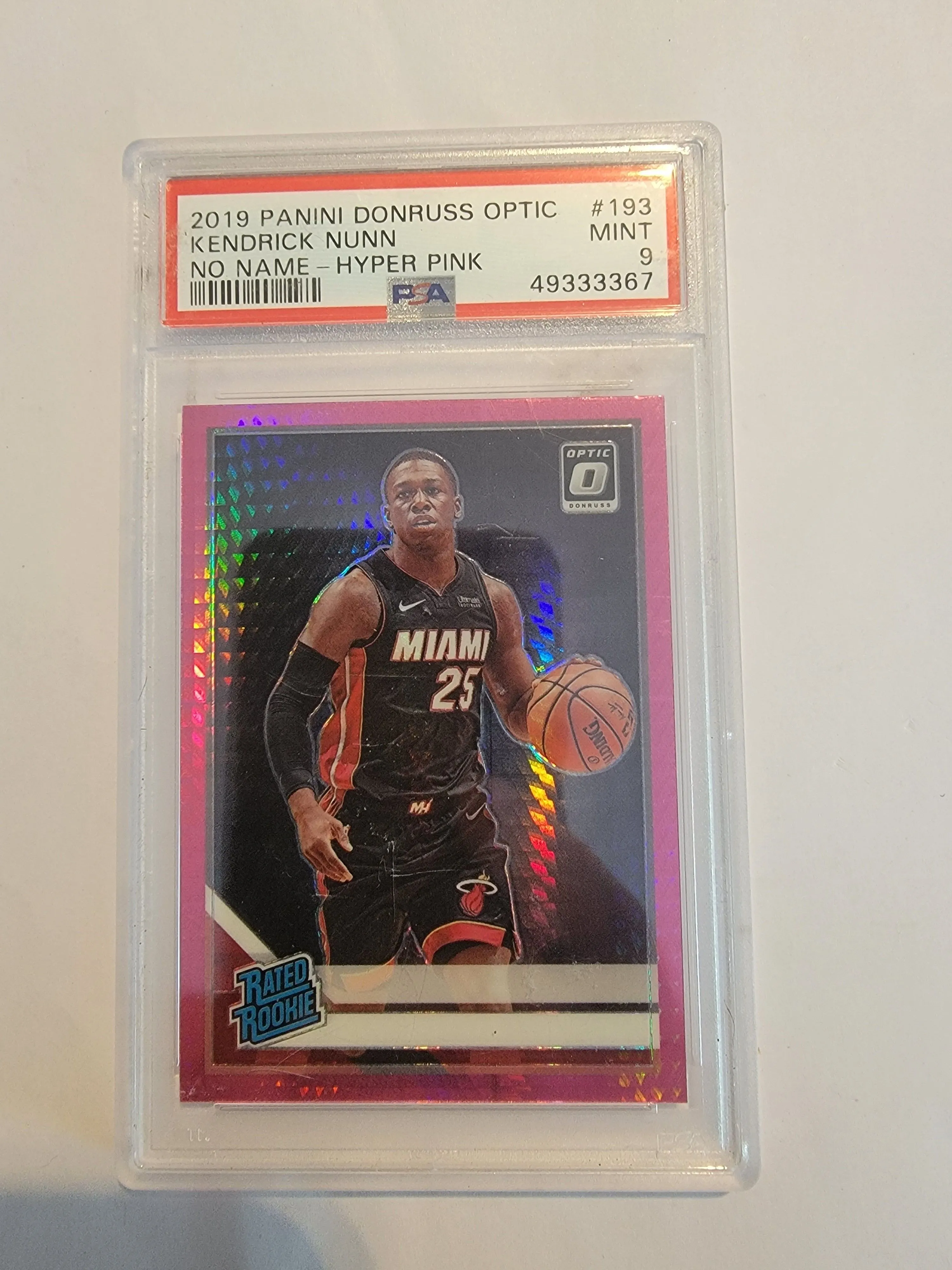 Product image for 2019 Donruss Optic No Name Hyper Pink Rated Rookie Kendrick Nunn PSA 9