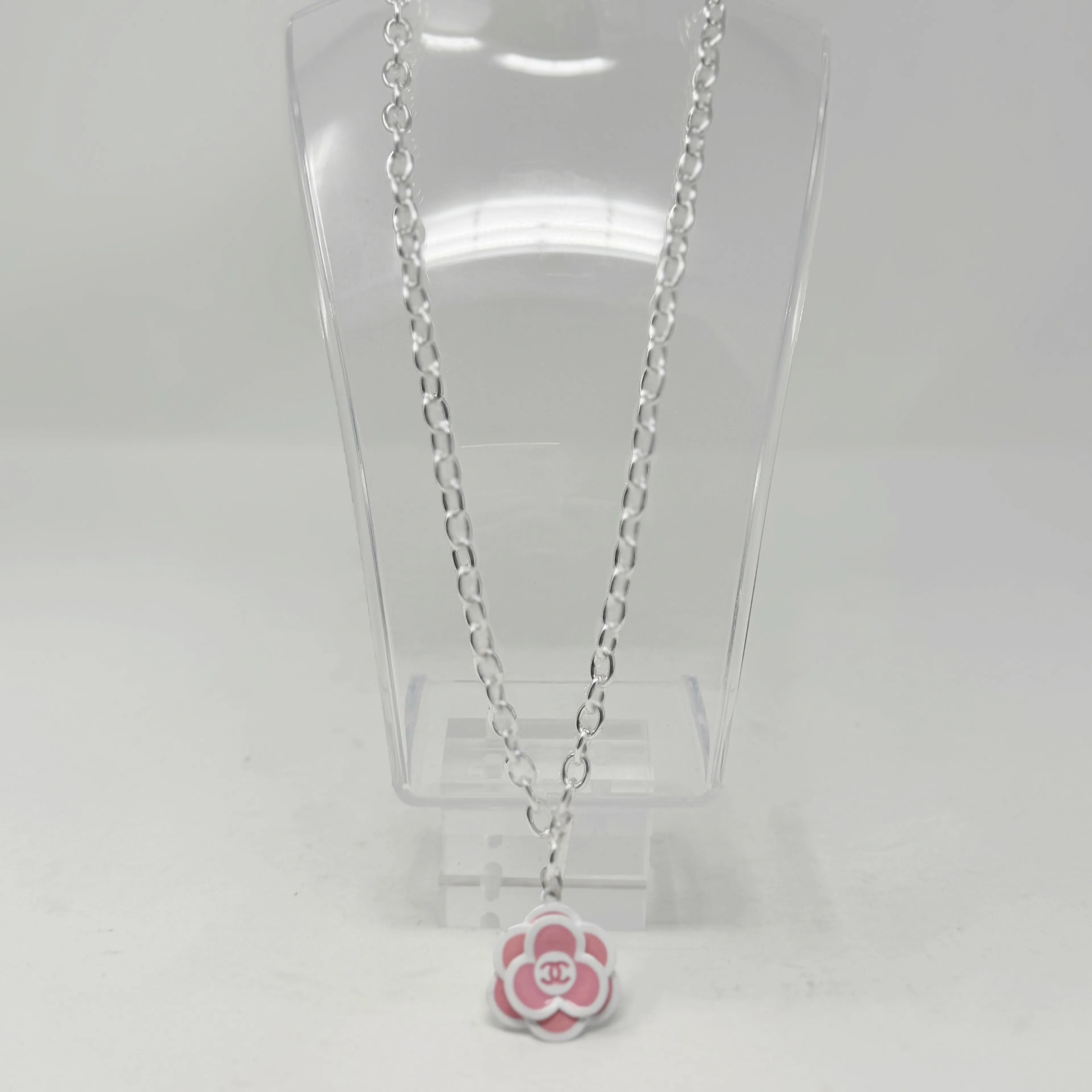 Product image for CHANEL Upcycled Pink & White Camellia Flower Necklace