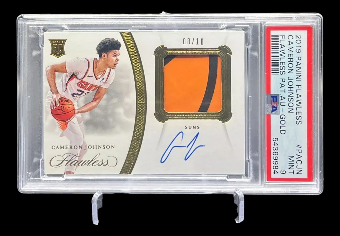 Product image for 2019-20 Panini Flawless Cameron Johnson  Flawless Patch Auto Gold 8/10 Rookie RC RPA PSA 9 MINT #PA-CJN
