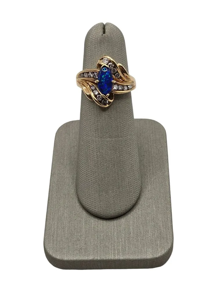 Product image for 10K Yellow Gold Diamond & Synthetic Opal Waves Ring 