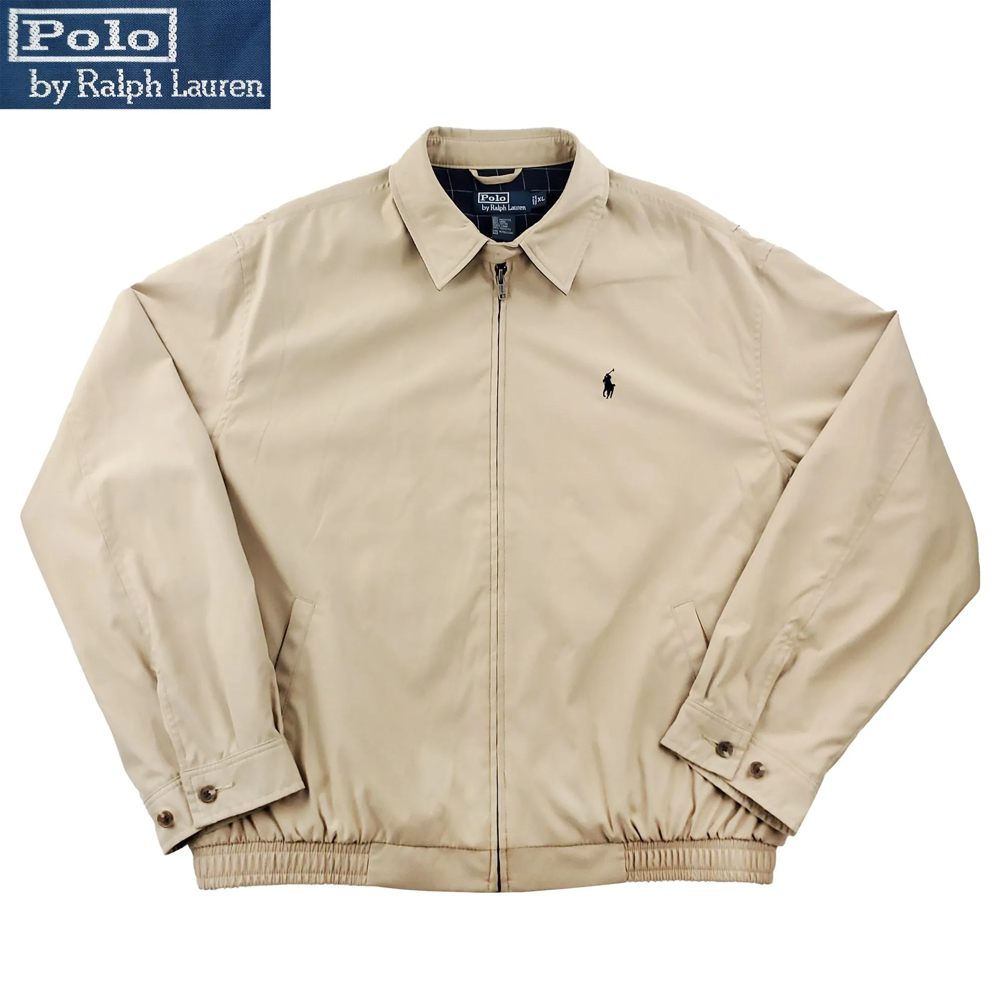Product image for Polo Ralph Lauren Vintage Jacket Windbreaker Pony Khaki Lined Full Zip Men's XL