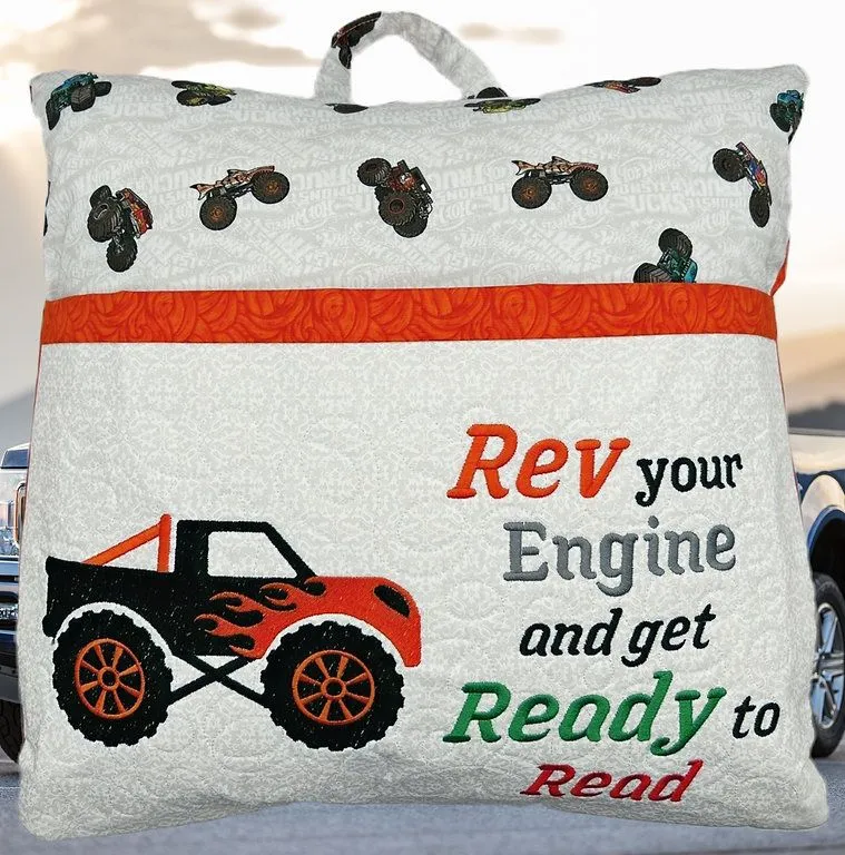 Product image for Embroidered 16" Monster Truck Pocket Reading Pillow