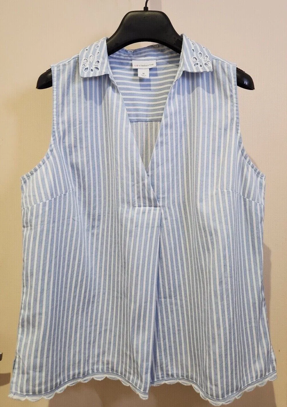 Product image for Liz Claiborne Classic Shirt Collar Striped Sleeveless Vest Size M