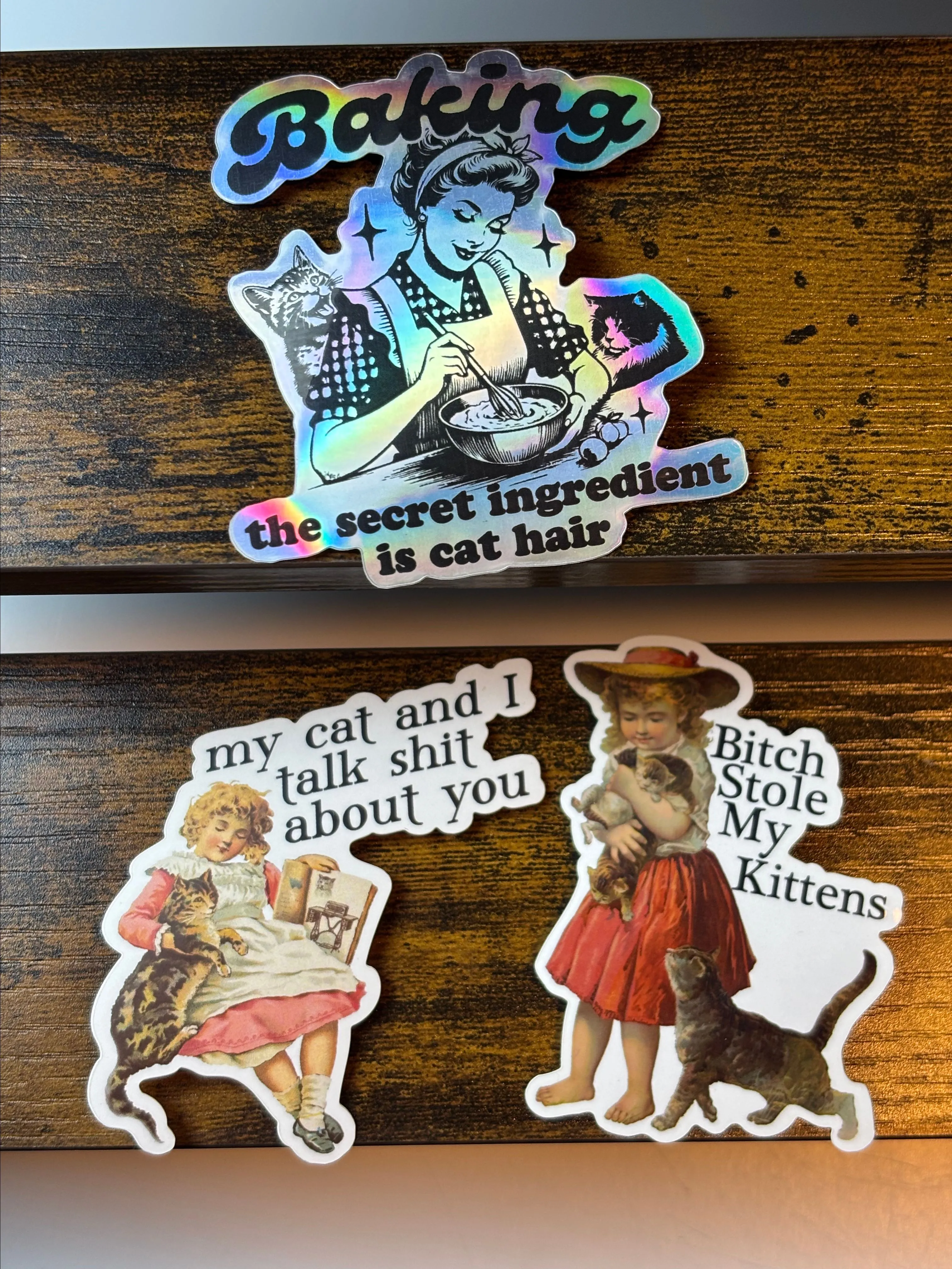 Product image for F58 - Sticker Bundle! Funny Vintage Cat Stickers, Includes (3) Total Stickers, 1 of Each Design