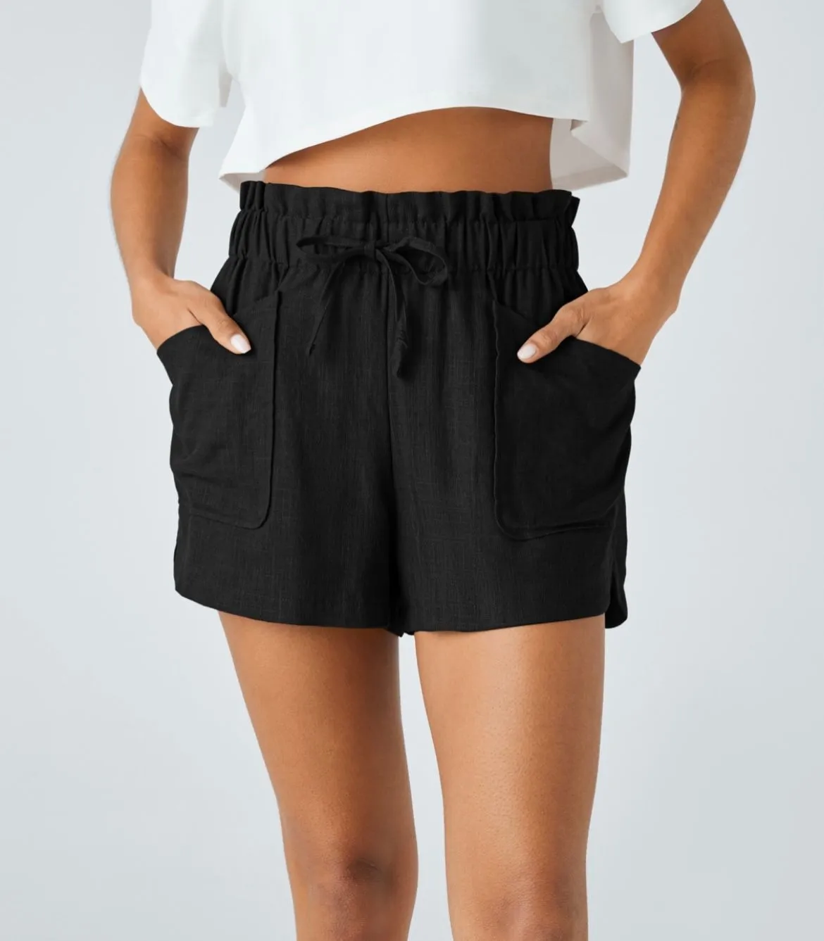 Product image for Mid-rise linen shorts