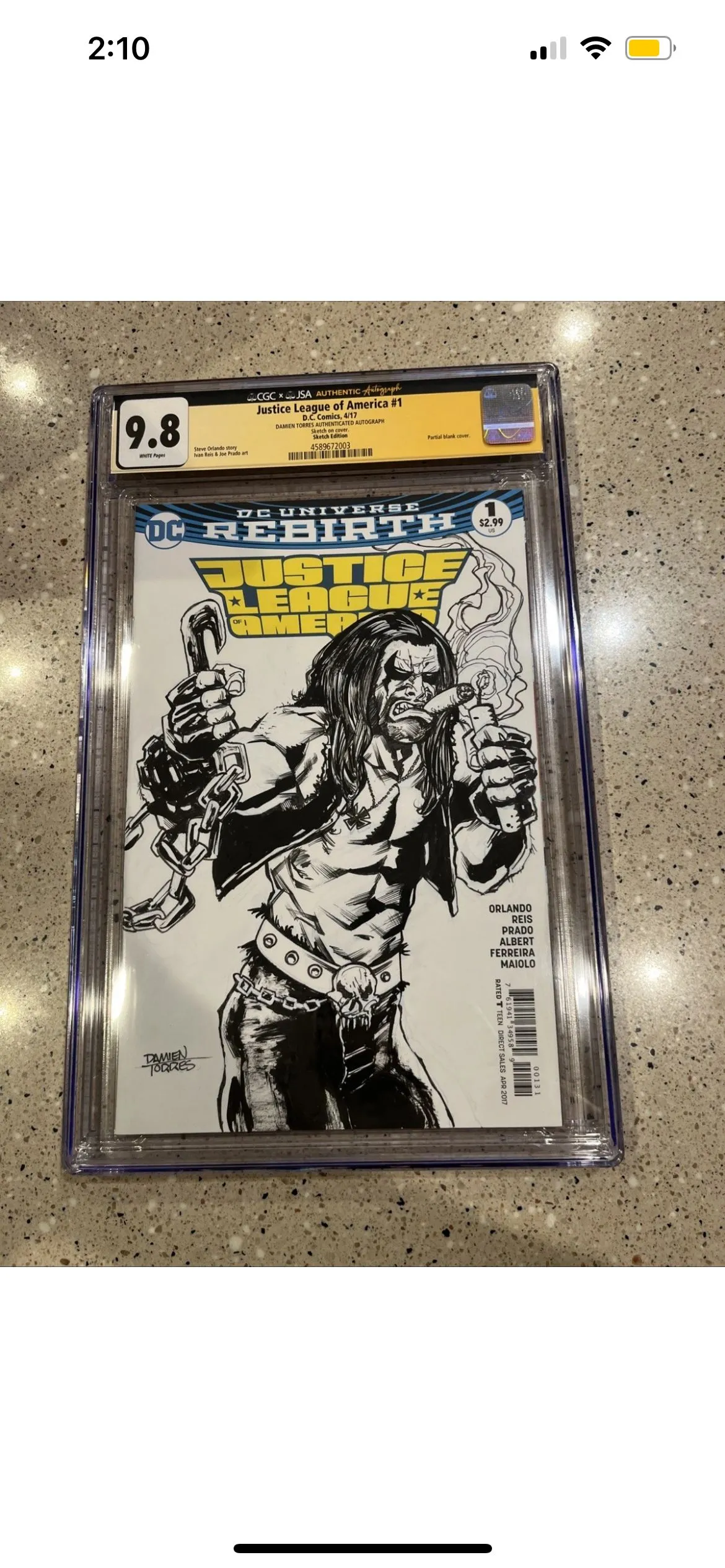 Product image for Justice League Of America #1 SKETCH by Damien Torres CGC JSA SS 9.8 LOBO 1 Of 1