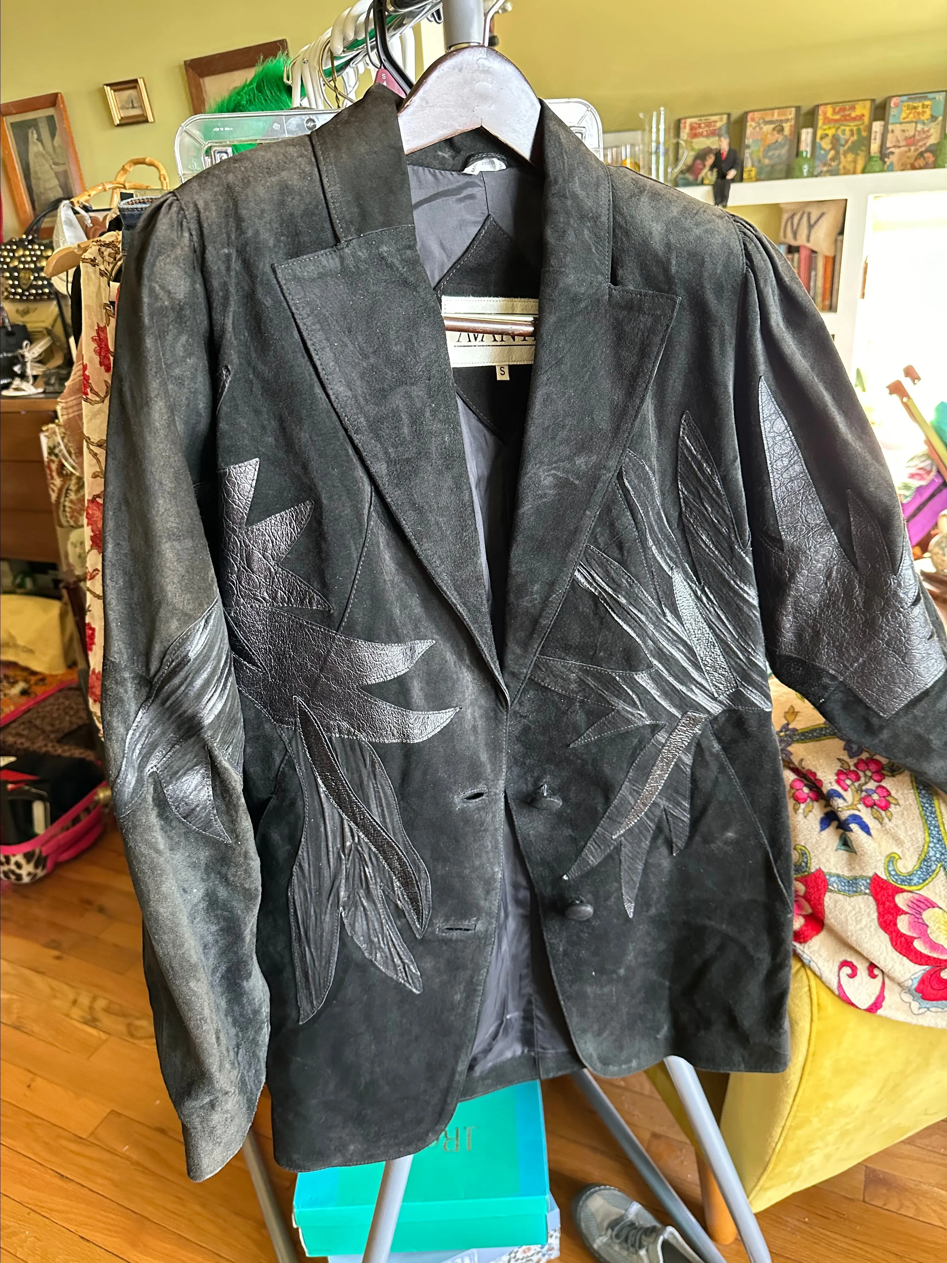 Product image for Vintage suede and leather appliqué jacket