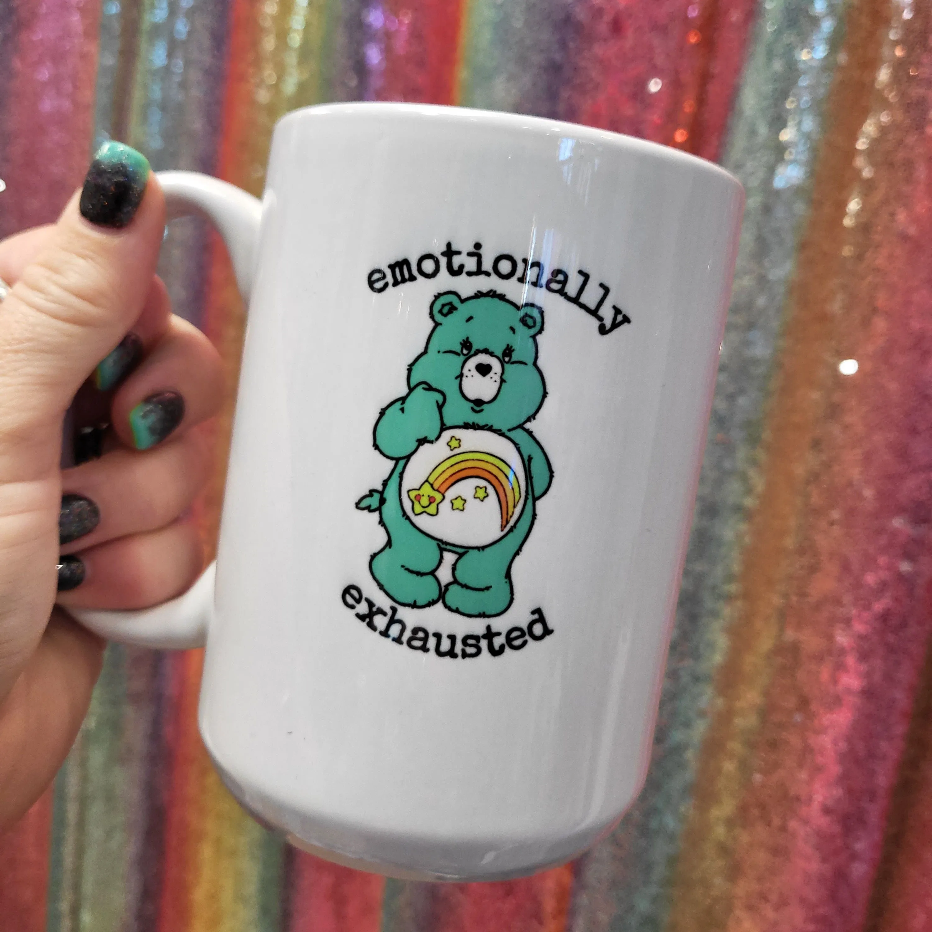 Product image for carebear mug emotionally exhausted
