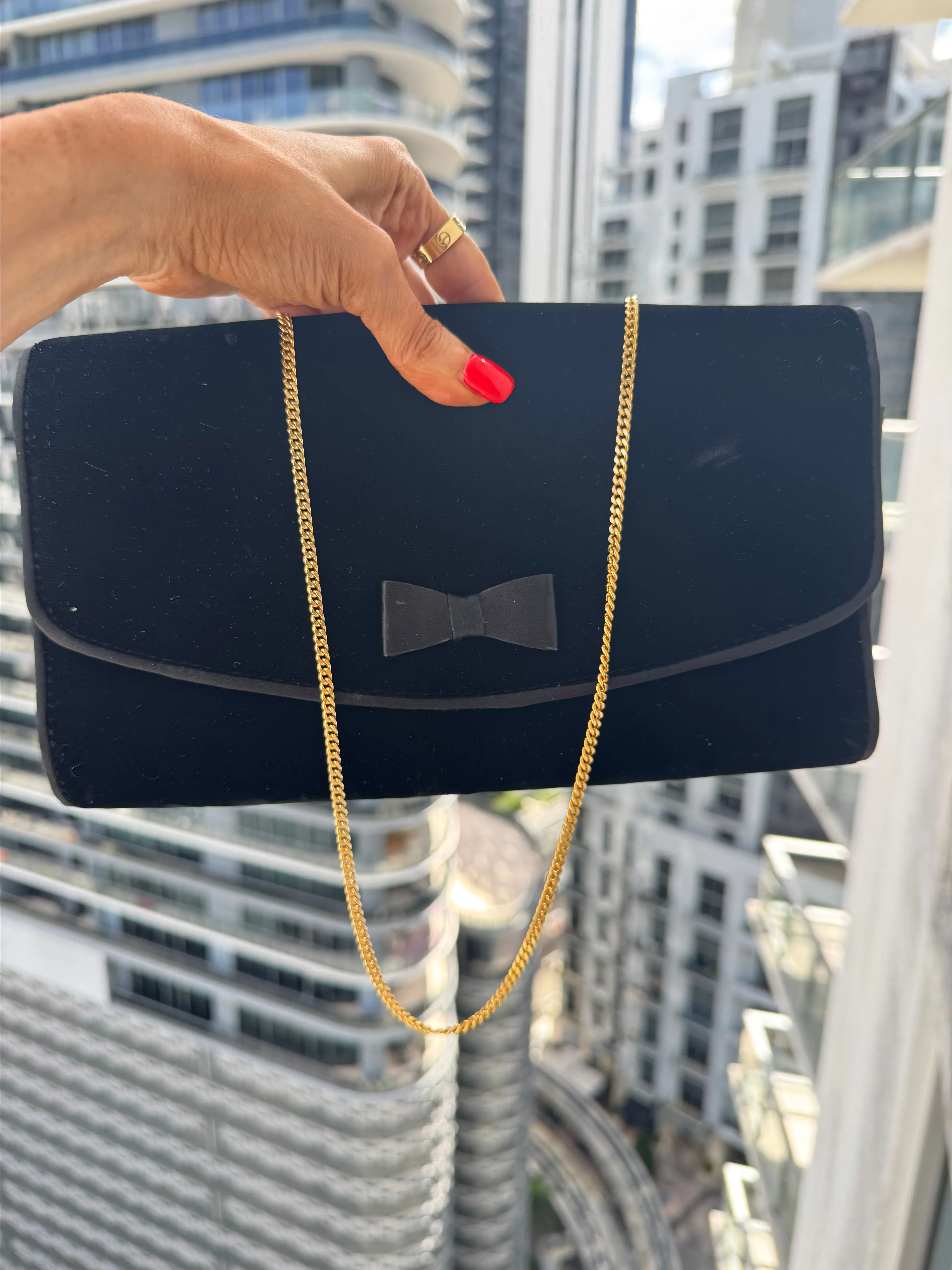 Product image for 12. Gucci Velvet Vintage Flap Bow Chain Bag