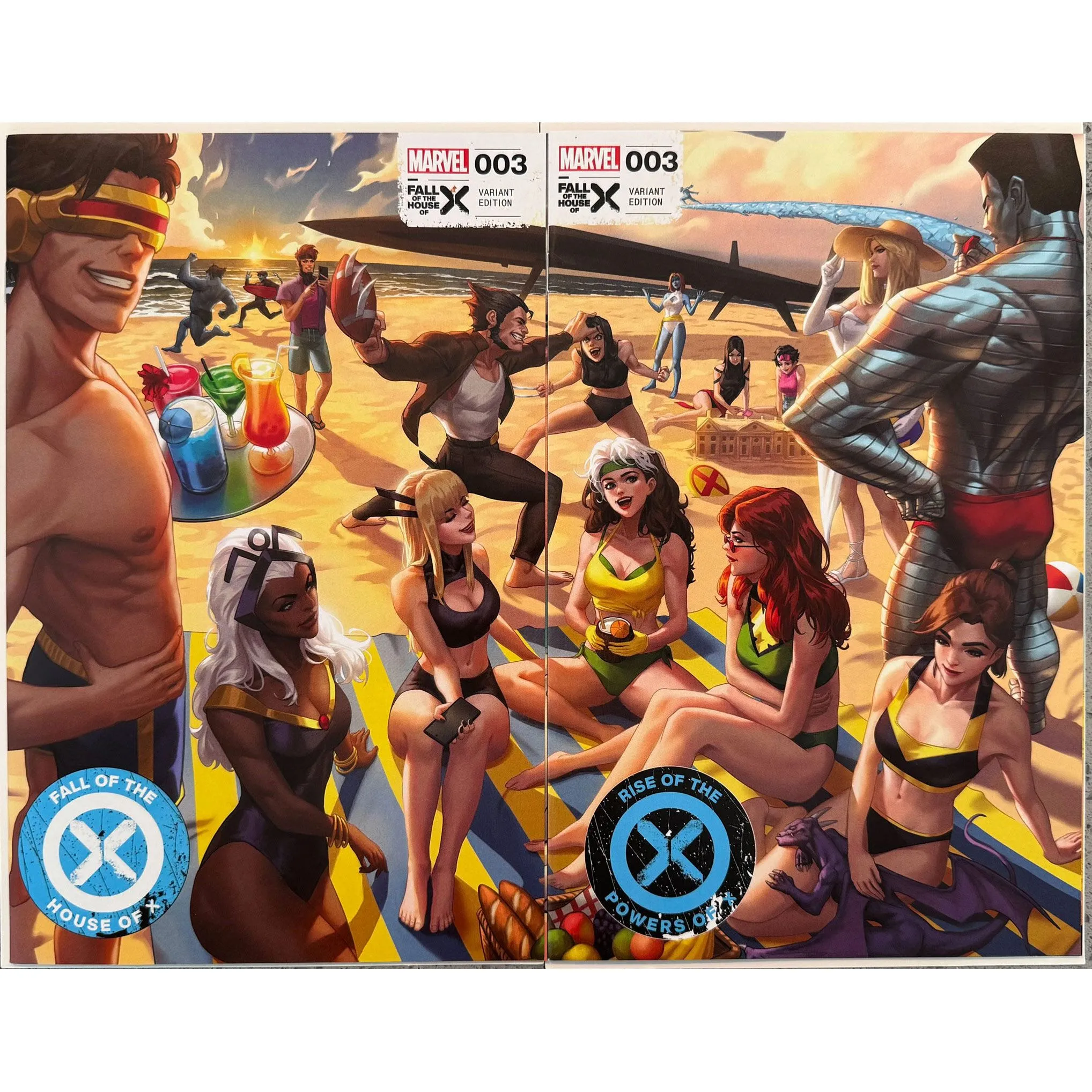 Product image for Fall Of The House Of X (2024) #003 + Rise Of The Powers Of X (2024) #003 | Ejikure Connecting Beach Variant Set