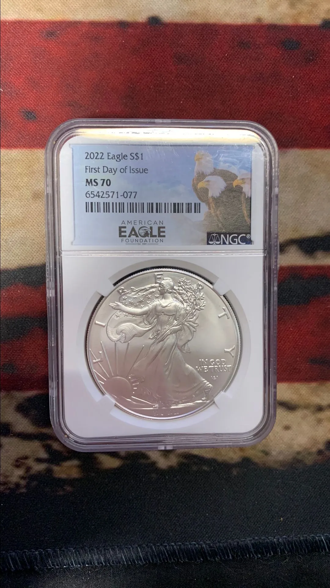 Product image for 2022 American Silver Eagle First Day of Issue NGC graded MS70