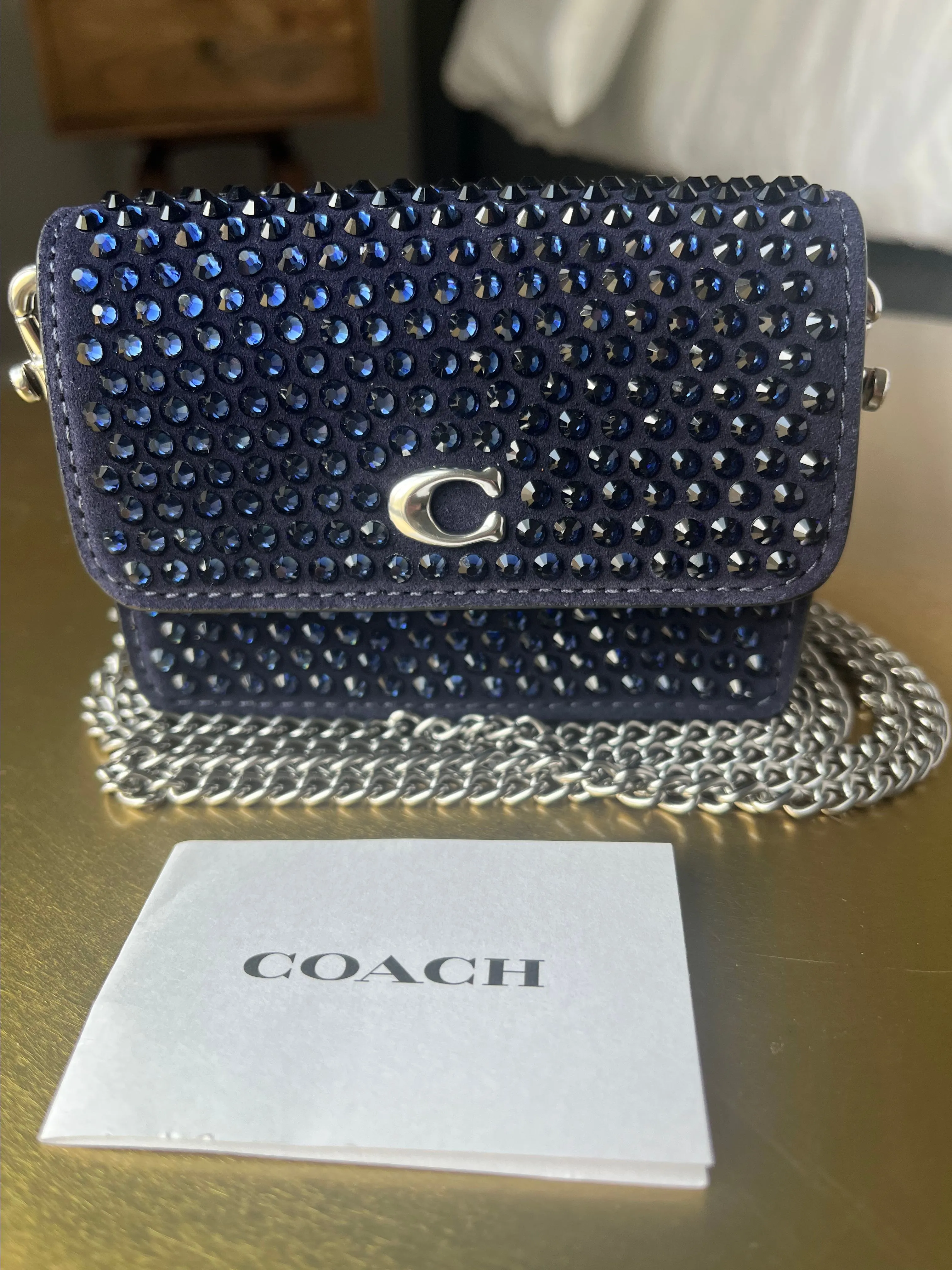 Product image for Coach Essential Half Flap Card Case With Crystal New With Tags