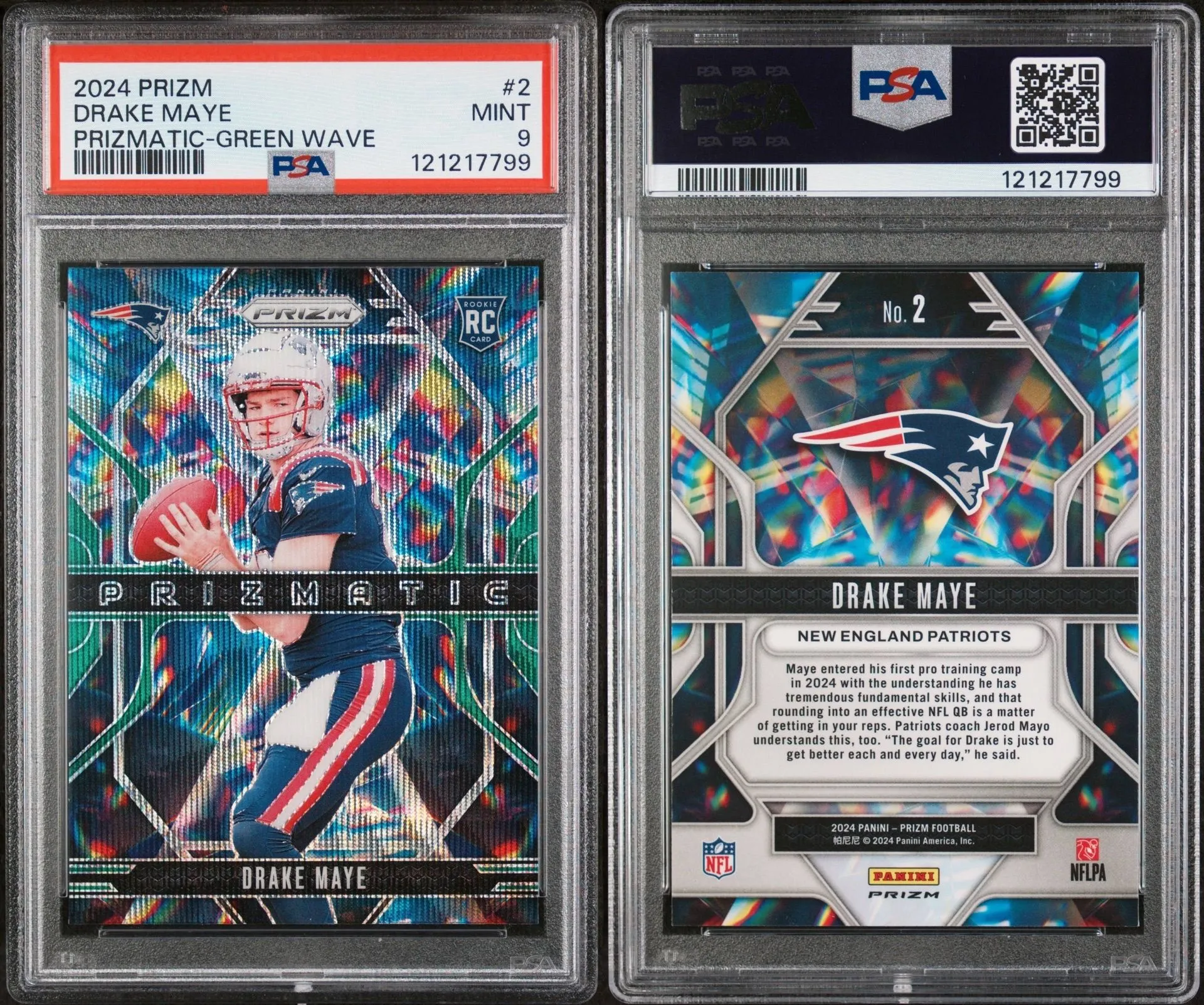 Product image for 2024 Prizmatic Green Wave Drake Maye PSA 9