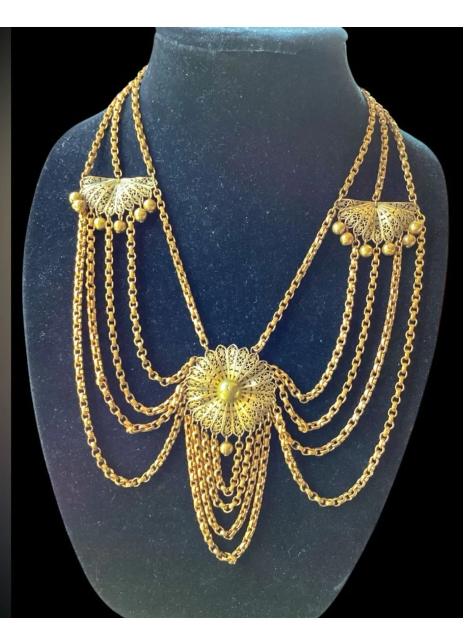 Product image for 1930's Miriam Haskell Brass Festoon Necklace