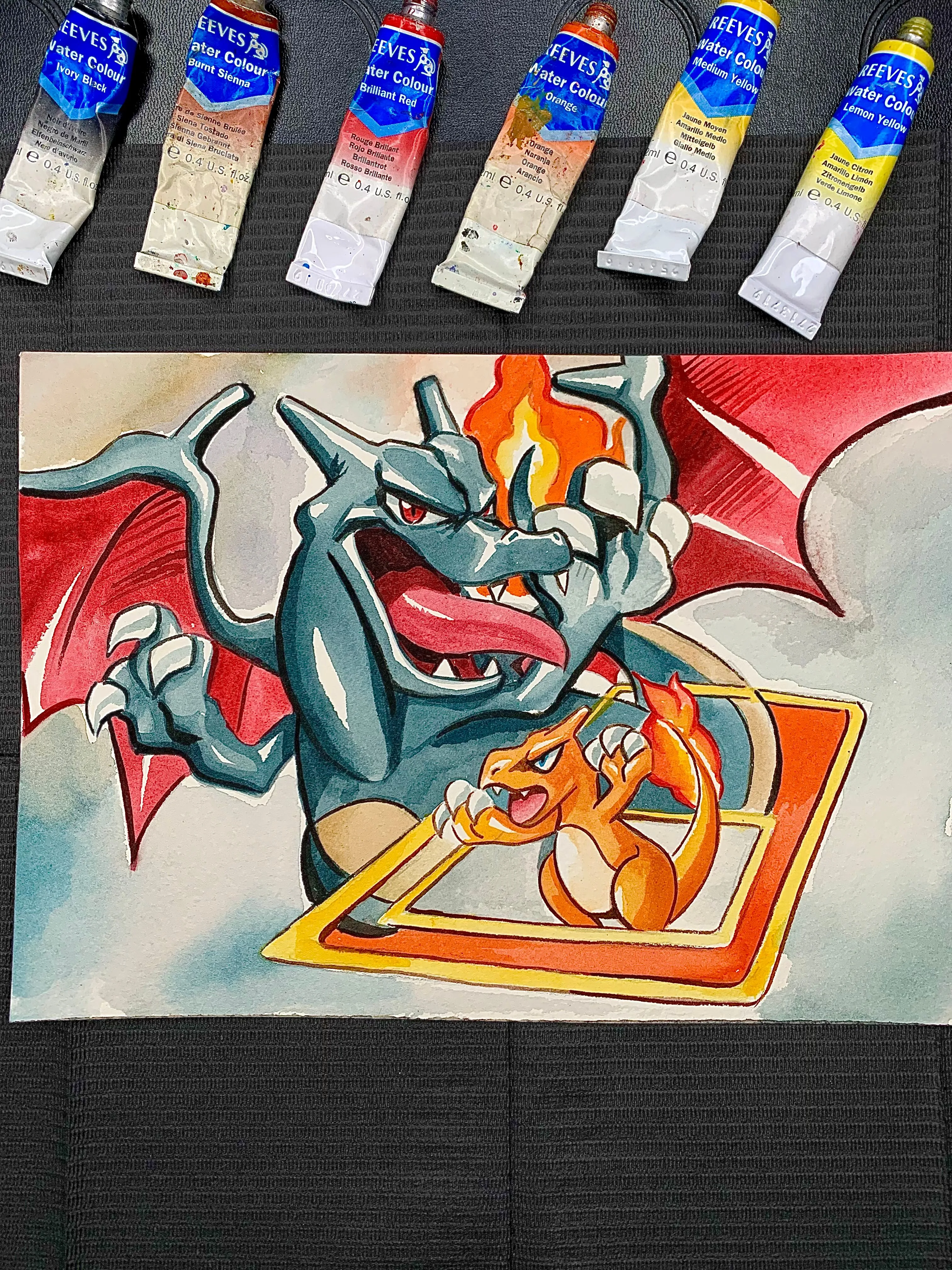 Product image for Shiny charizard watercolor hand painted 10x7 inches