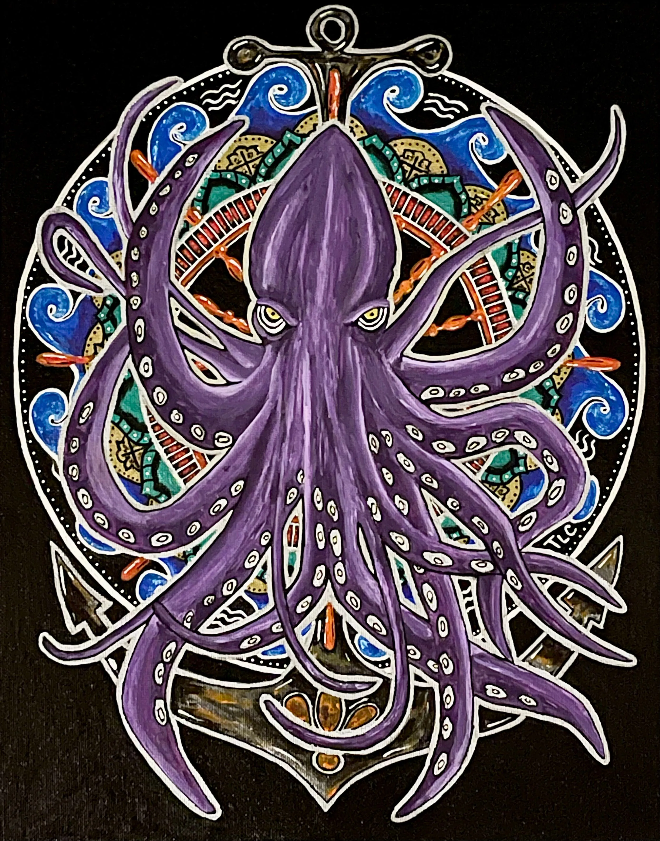 Product image for TLC Original Krakken Art 11x14 Acrylic Painting on Canvas Board
