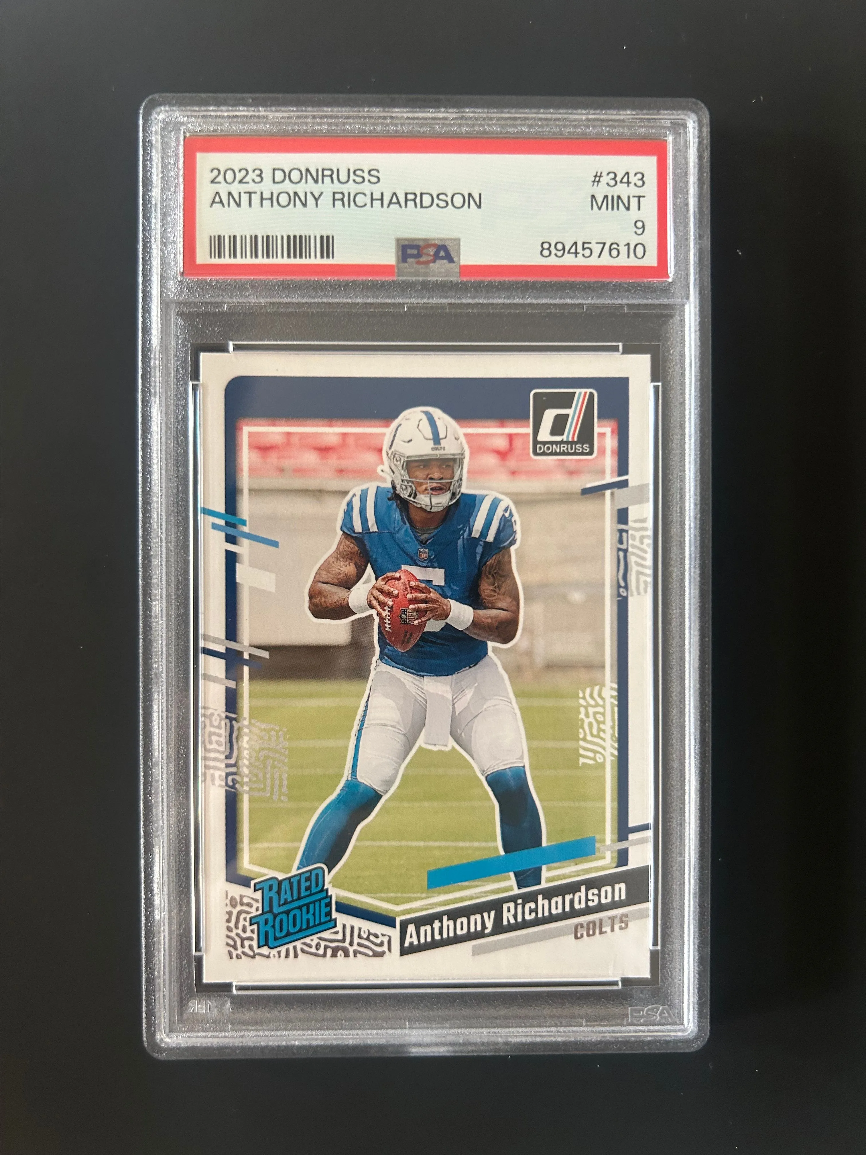 Product image for 2023 ANTHONY RICHARDSON #343 PSA GRADED MINT 9 DONRUSS RATED ROOKIE RC COLTS