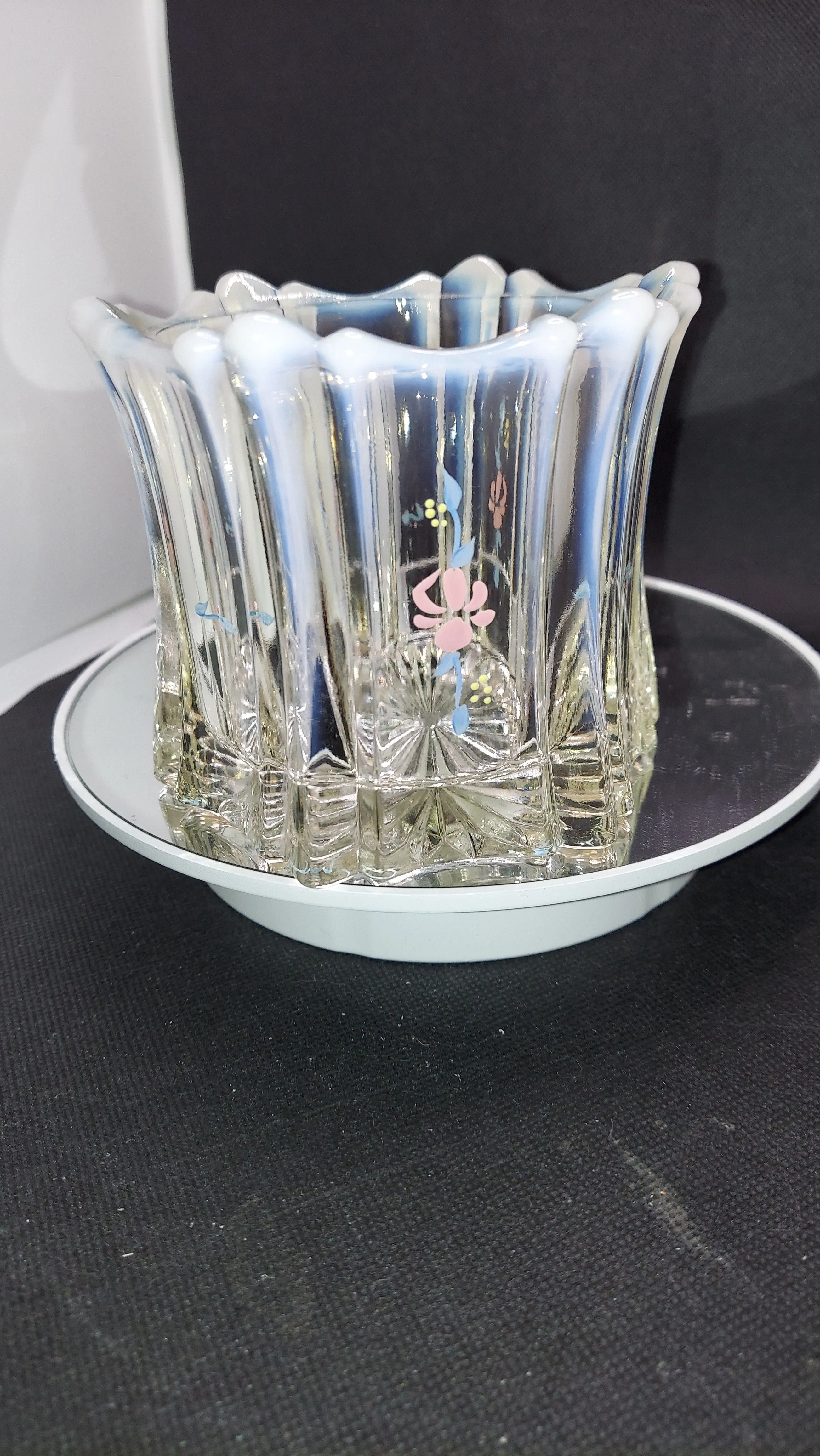 Product image for Vintage FENTON Vulcan Opalescent Art Glass Candle Holder Vase Signed Handpainted
