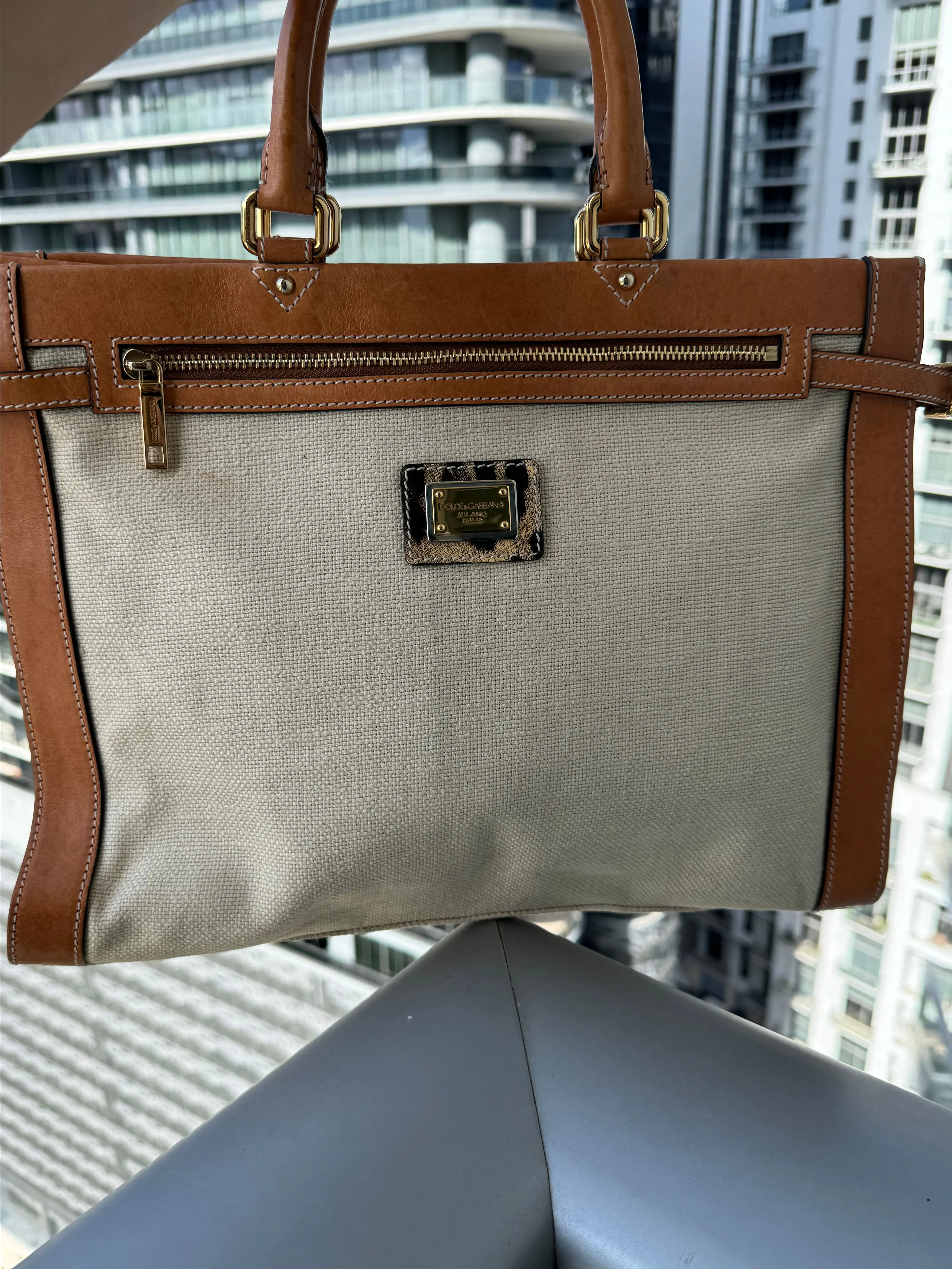 Product image for 34. Dolce & Gabbana Linen & Leather Tote Bag