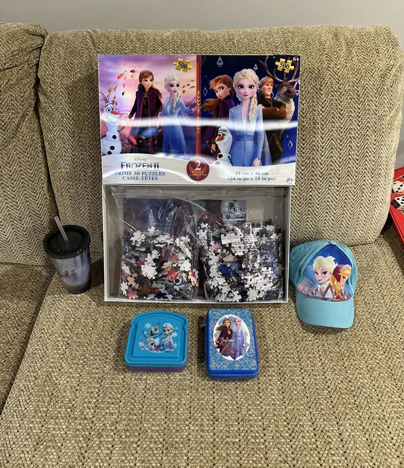 Product image for Disney FROZEN Lot: TWO Backpacks, Journal, Hat, Cup, Sandwich Holder, Puzzle
