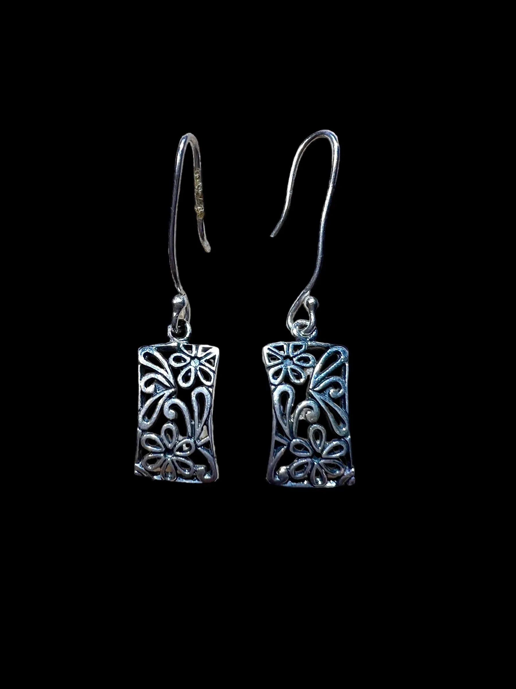 Product image for A2. Filigree sterling silver rectangle earrings