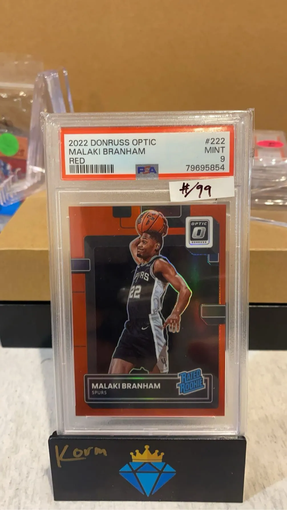 Product image for Malaki Branham 2022-23 Donruss Optic Rated Rookie Red /99 Spurs PSA 9 #222