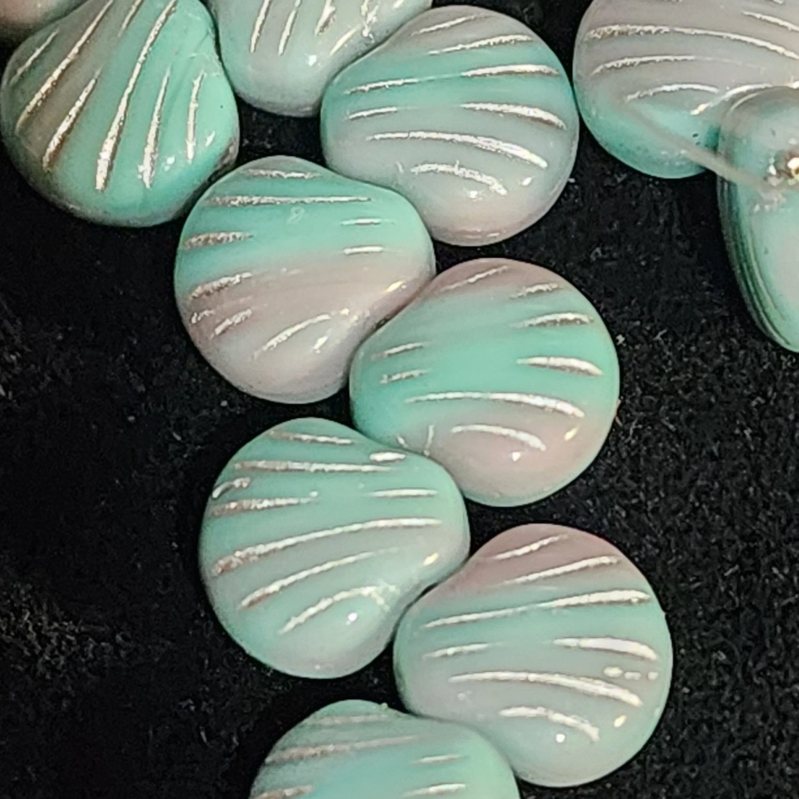 Product image for Czech #02H: Mermaid Swirl w/ Silver Wash Pressed Glass Top-Drilled Scallop Shell Beads, 9mm