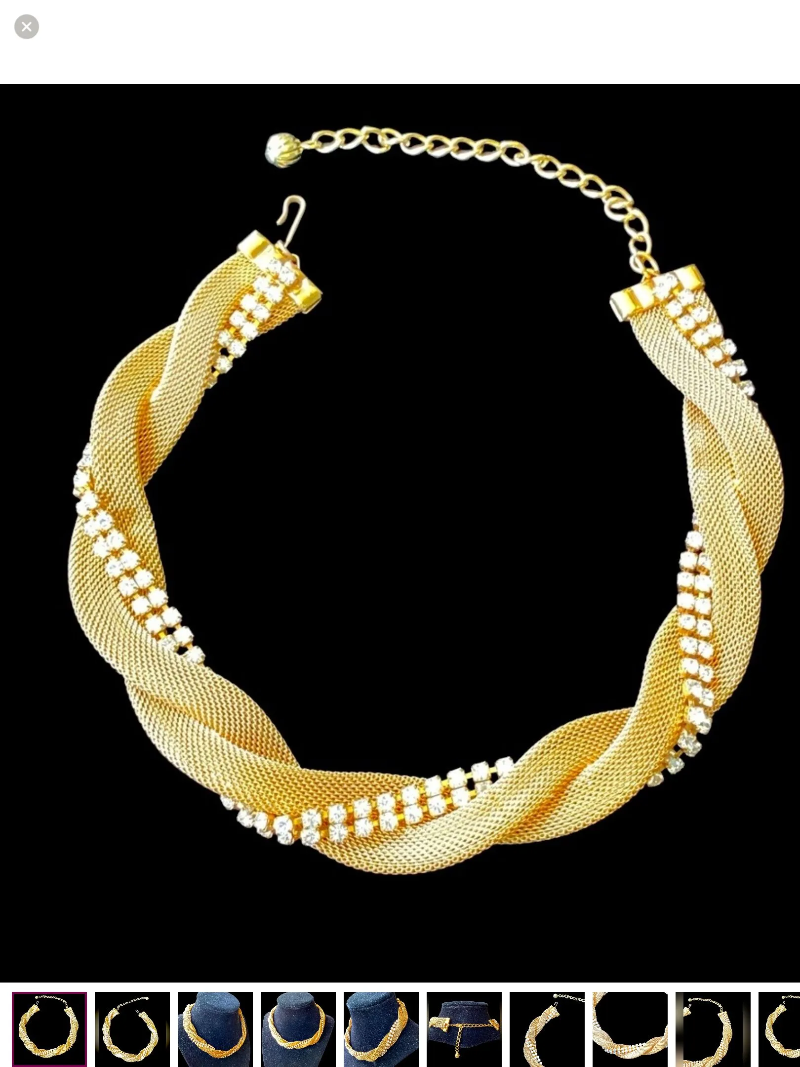 Product image for Vintage Gold & Crystal Mesh Collar Necklace