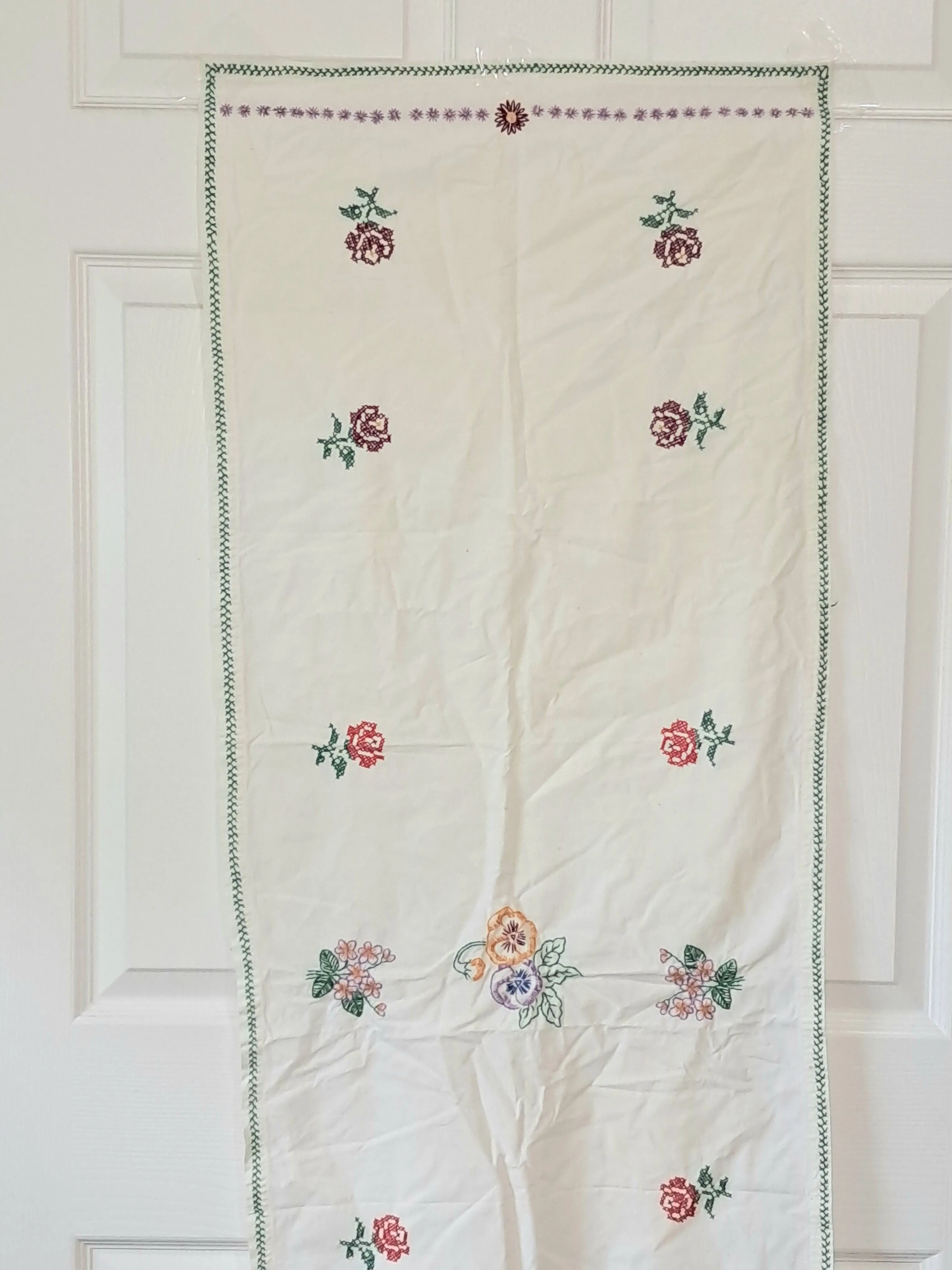 Product image for #12. Cross Stitch White Floral Table Runner