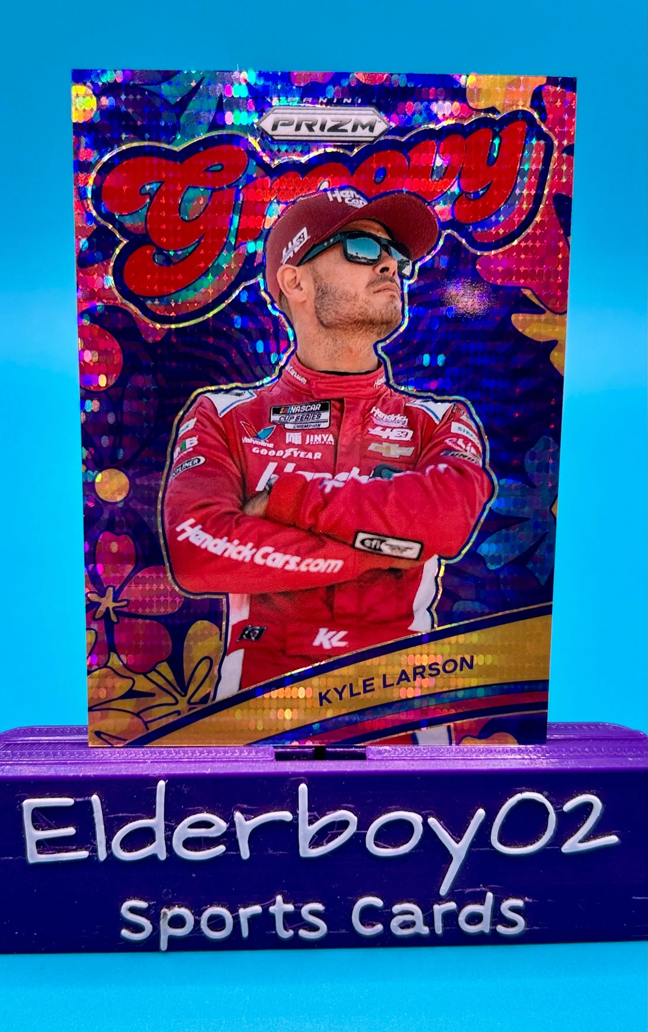 Product image for Kyle Larson 83/199 Groovy Red Pulsar Prizm 2024 Panini Prizm Racing Nascar