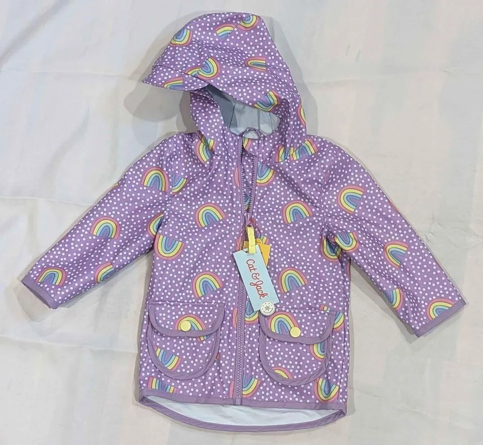 Product image for NWT 18M toddler cat and jack purple rainbow raincoat