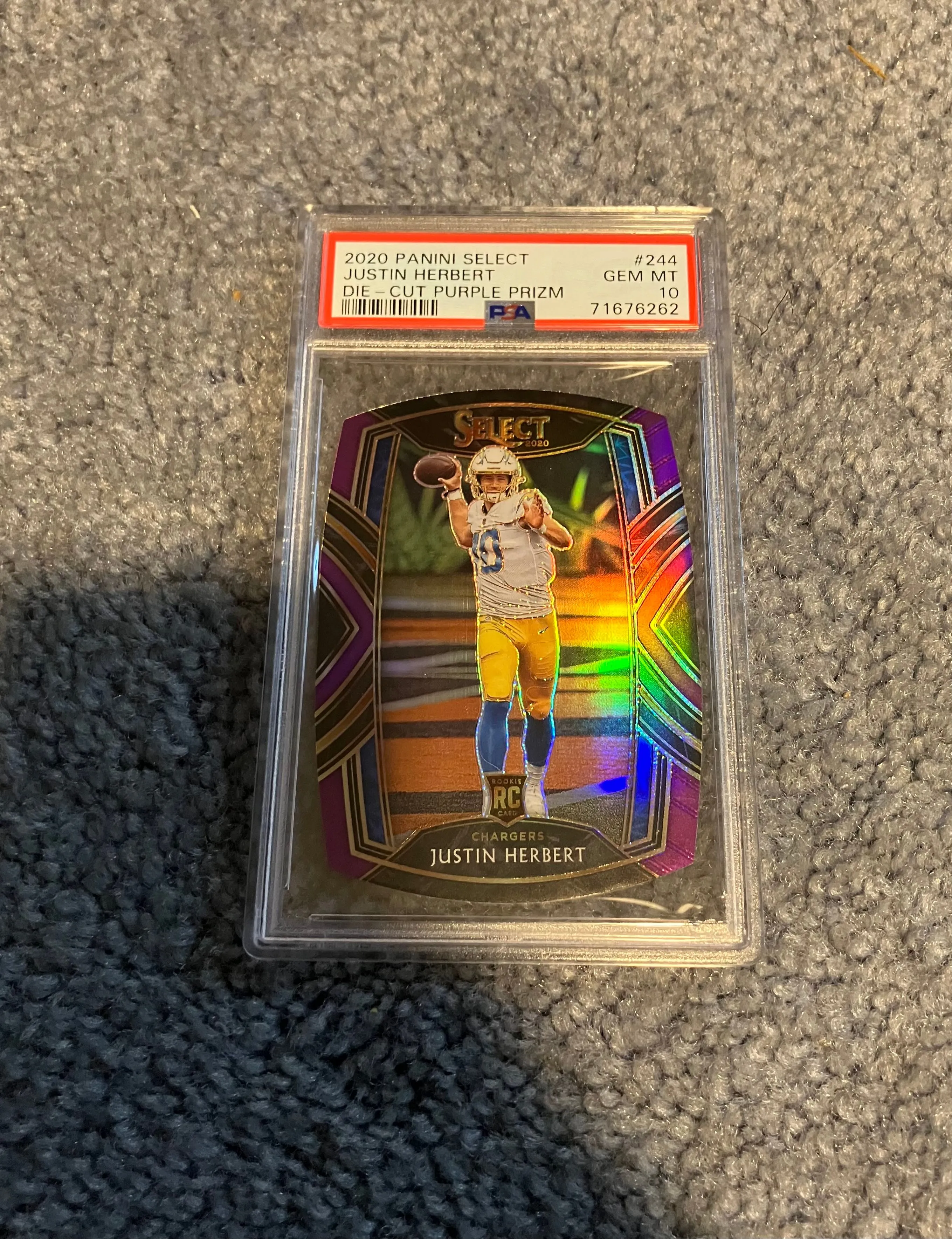 Product image for 2020 Panini Select Justin Herbert 244 Die-Cut Purple Prizm PSA GEM MT 10