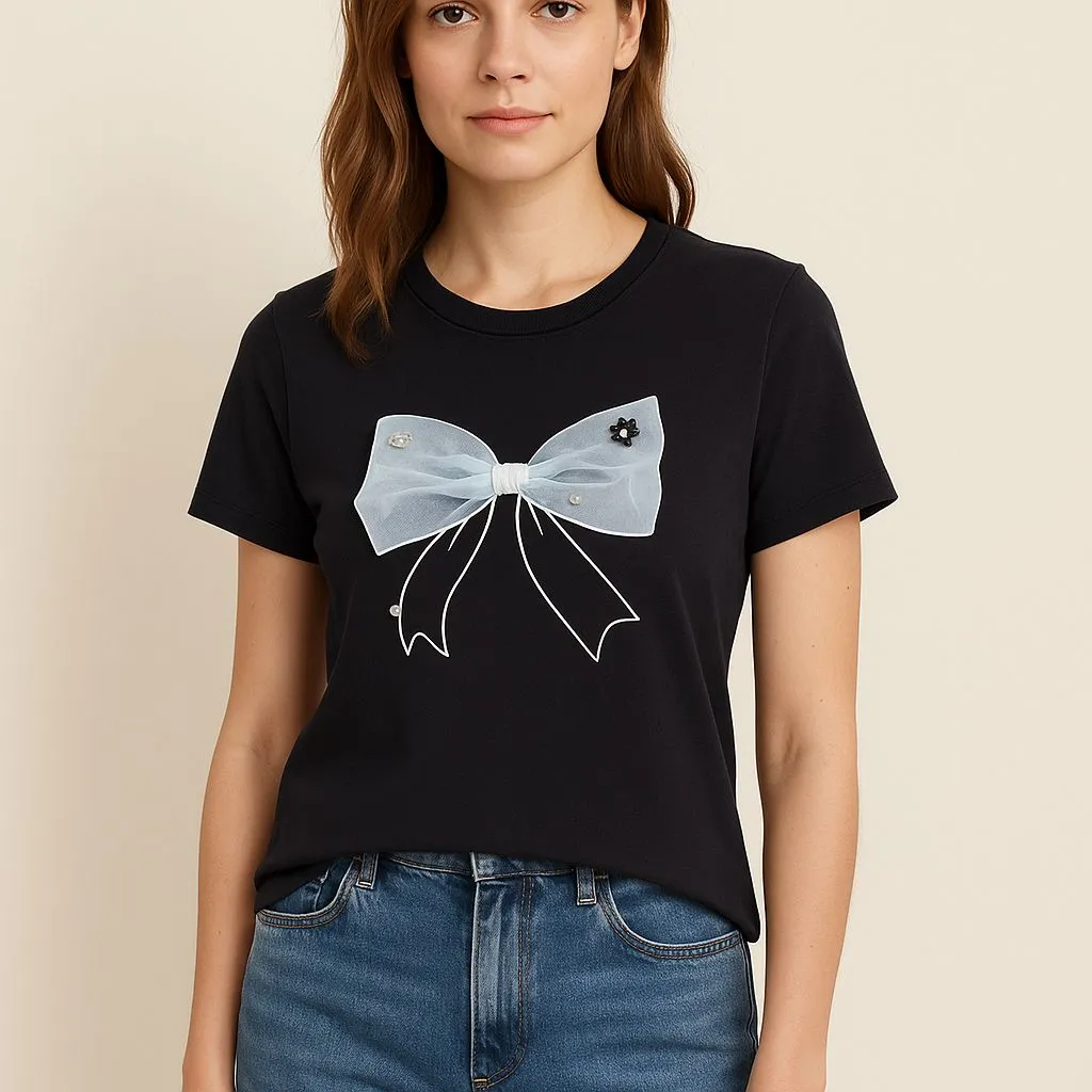 Product image for 309. Black Bow Detail Women's Top