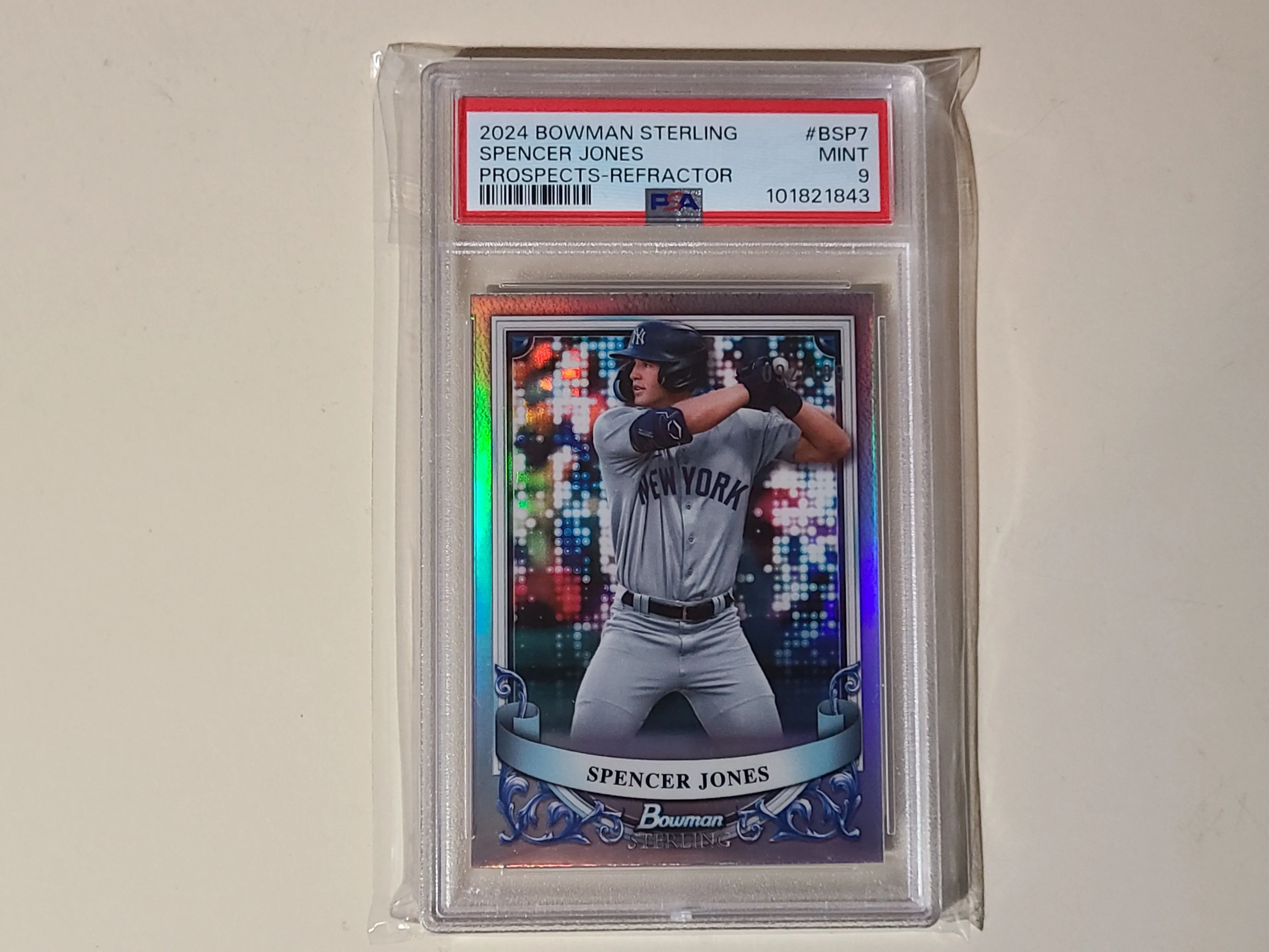 Product image for Spencer Jones 2024 Bowman Sterling Refractor Prospects #d /199 graded PSA 9 Mint