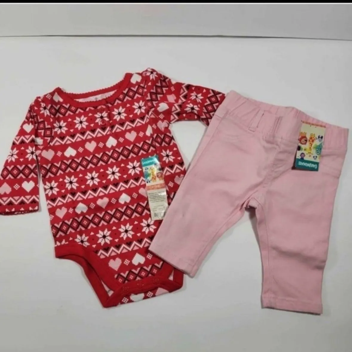 Product image for Baby Girl Size 0-3 Months Snowflake Heart Long Sleeve Bodysuit & Jeggings