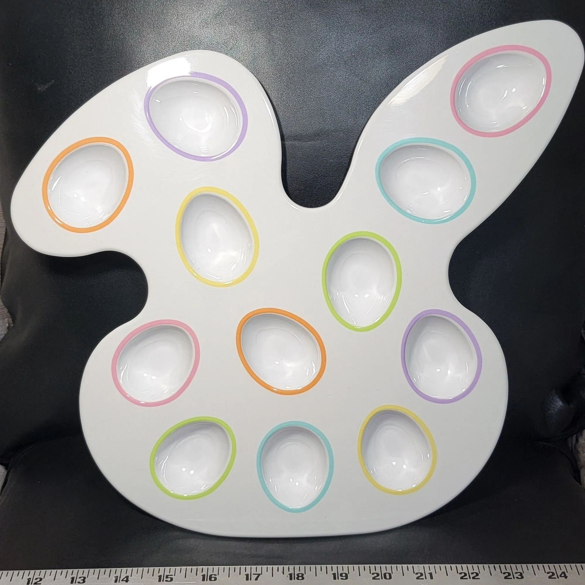 Product image for Easter Bunny Rabbit Plate 12 Eggs Holder Pastel Melamine Platter Seasonal Home Decor Party Tray 
