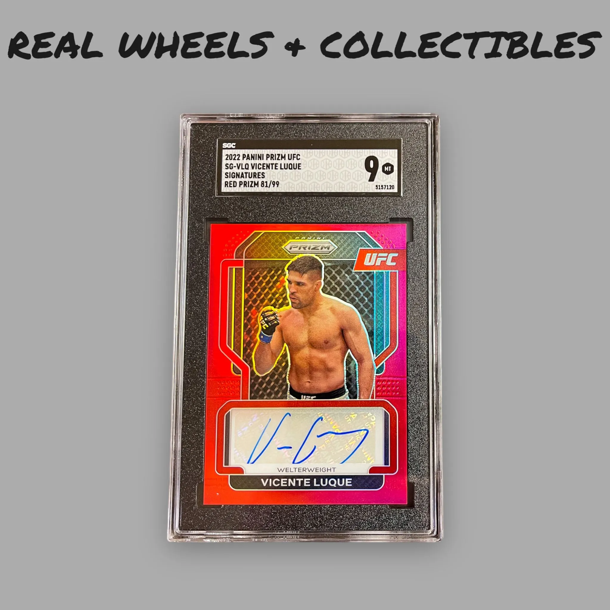 Product image for Vicente Luque Signatures Red Prizm Auto 81/99 2022 Panini Prizm UFC SG-VLQ SGC 9