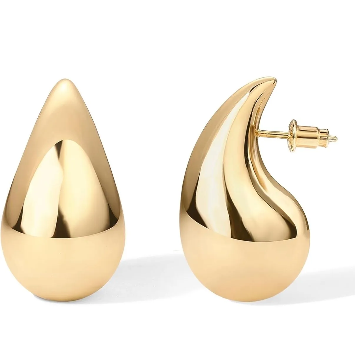 Product image for NIB 14K Gold Plated 925 Sterling Silver Post Teardrop Chunky Hoop Earrings