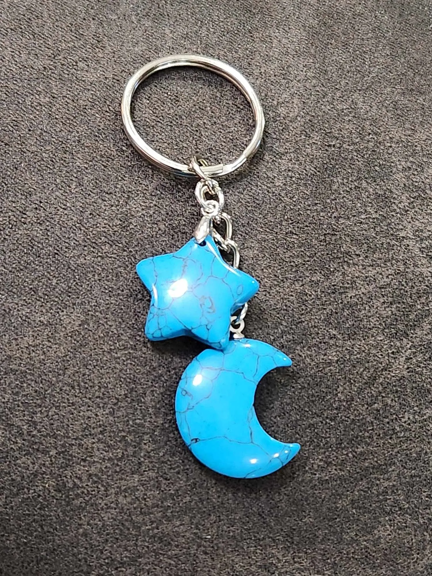 Product image for Silver Turquoise Moon & Star Keychain 