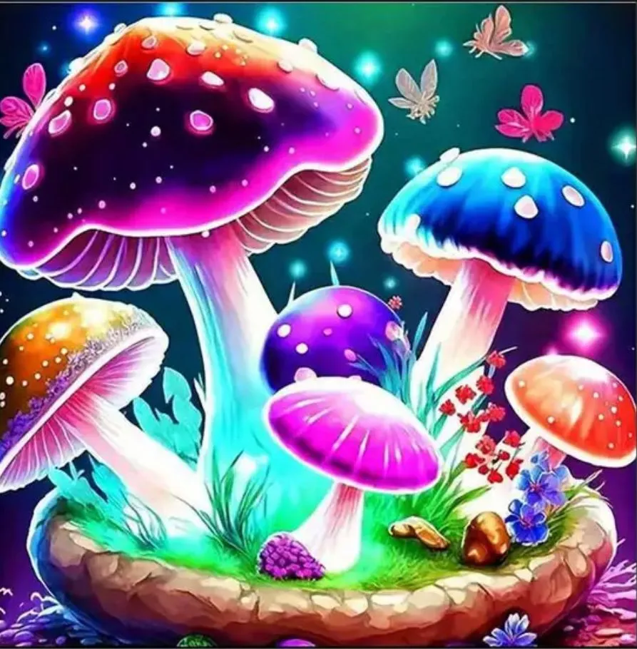 Product image for #154 Mushrooms in Color 20cm X20 cm Diamond Painting Art Kit
