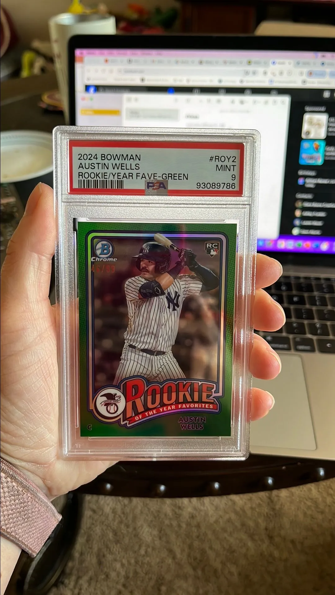 Product image for 2024 Bowman Rookie Of The Year Favorites Austin Wells ROY2 Rookie/Year Fave-Green PSA MINT 9