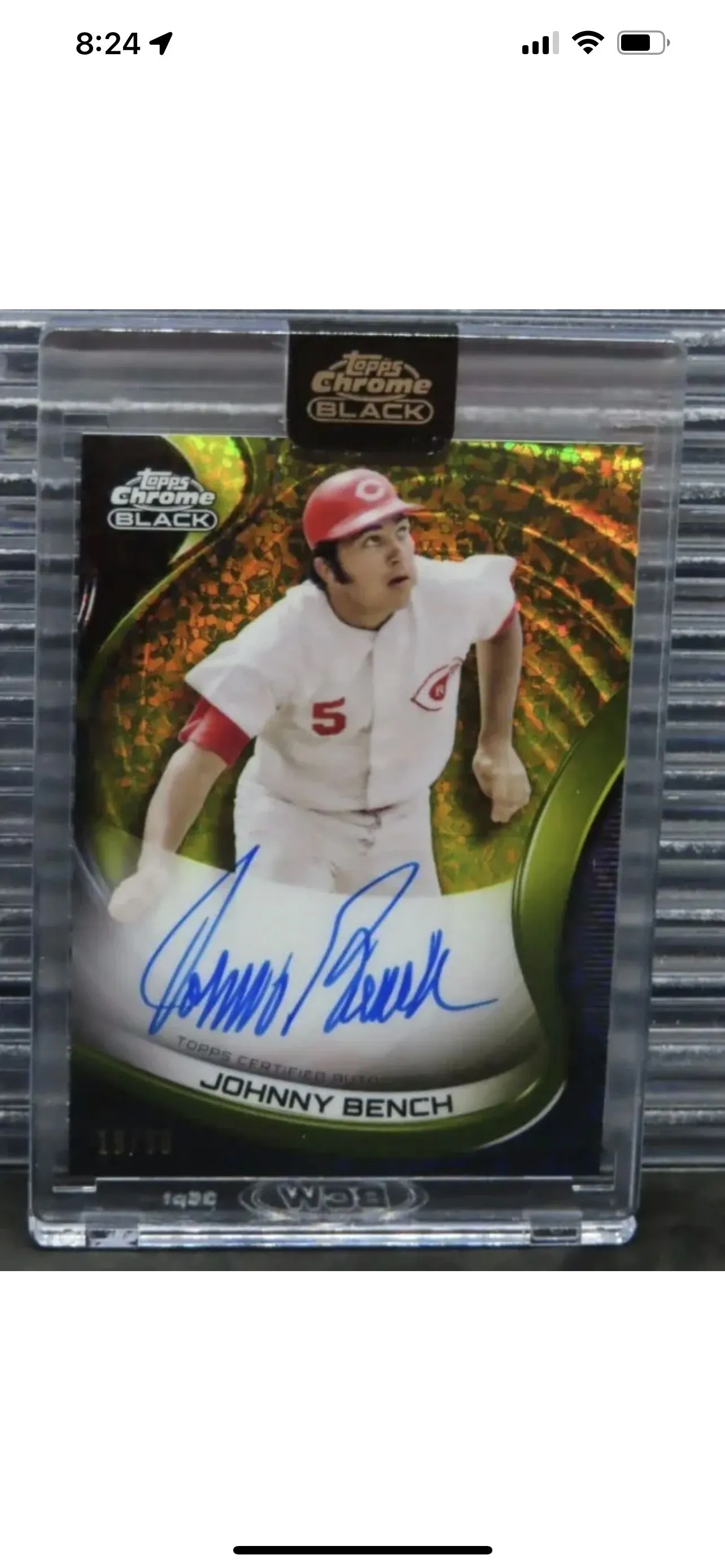 Product image for 2022 Topps Chrome Black Johnny Bench Gold MiniDiamond Refractor Auto /50 SEALED