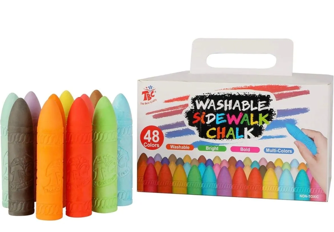 Product image for TBC The Best Crafts Sidewalk Chalk Set,24 pcs Artist Chalks, Bright Colors,Washable,Non-Toxic,Outdoo