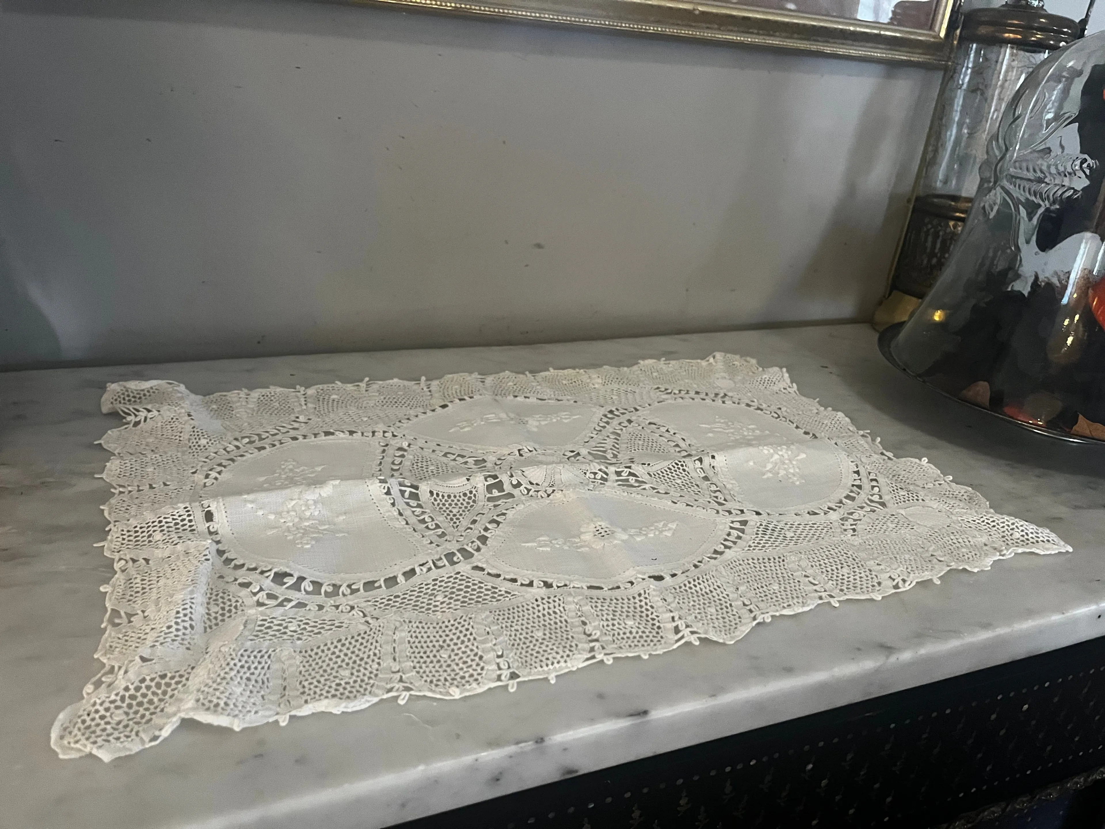 Product image for Handmade large rectangle white placemat  doily blessing shrine