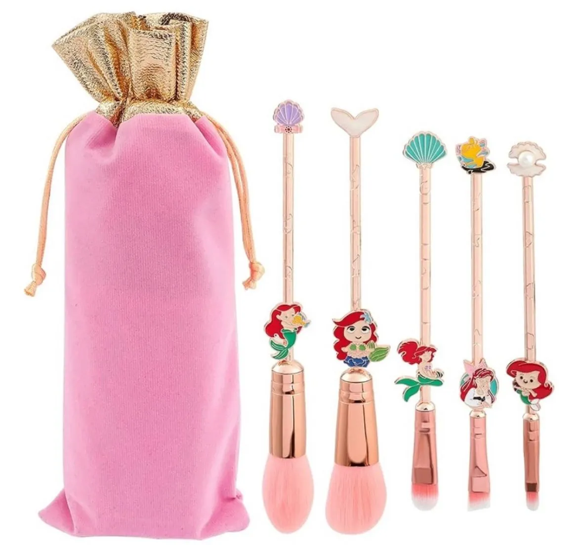 Product image for Coshine 5pcs Little Mermaid Anime Metal Makeup Brush Set w/makeup bag