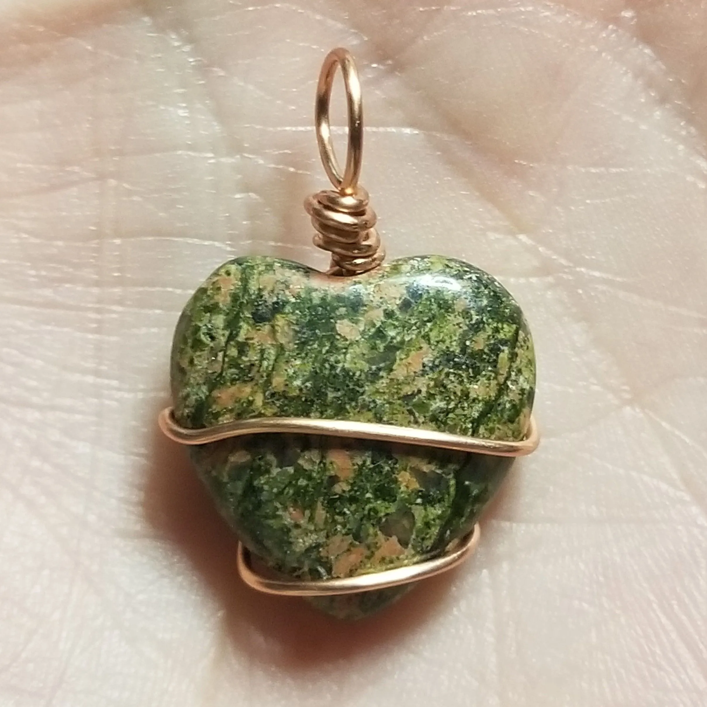 Product image for Unakite heart wrapped in copper