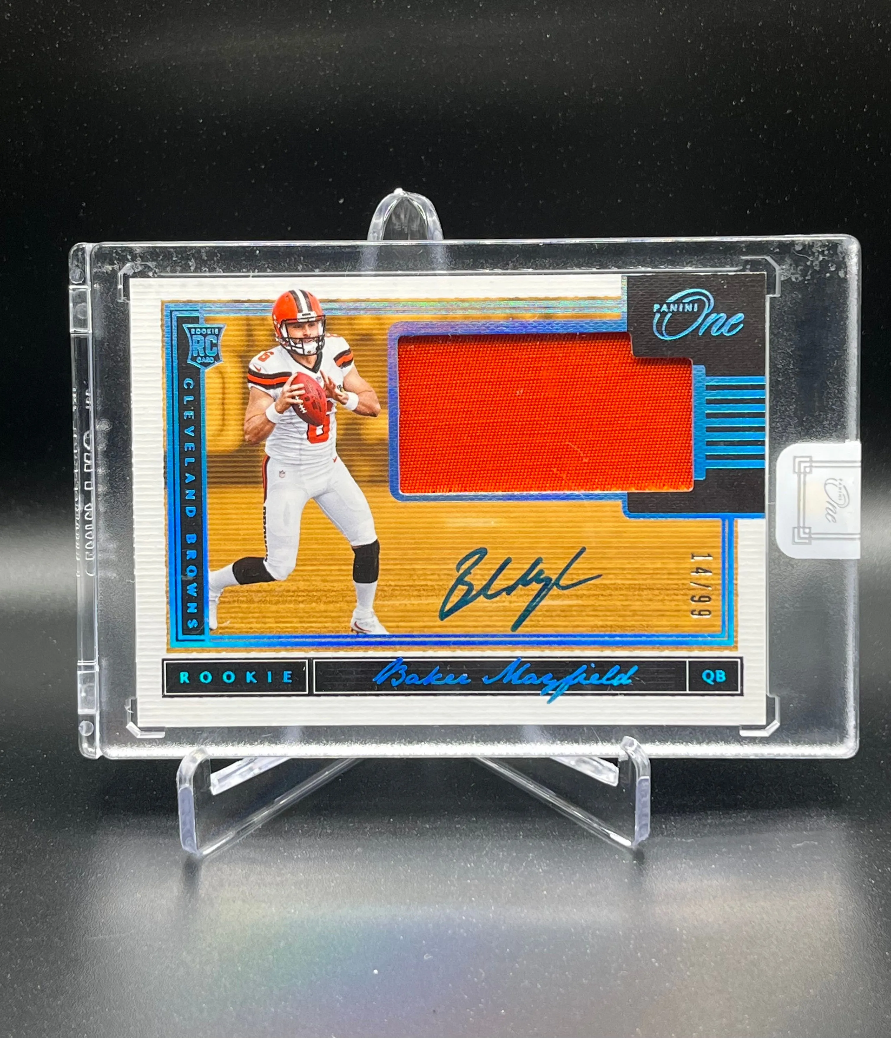 Product image for 2018 Panini One Baker Mayfield Blue Rookie Patch Auto RPA #2  /99 RC